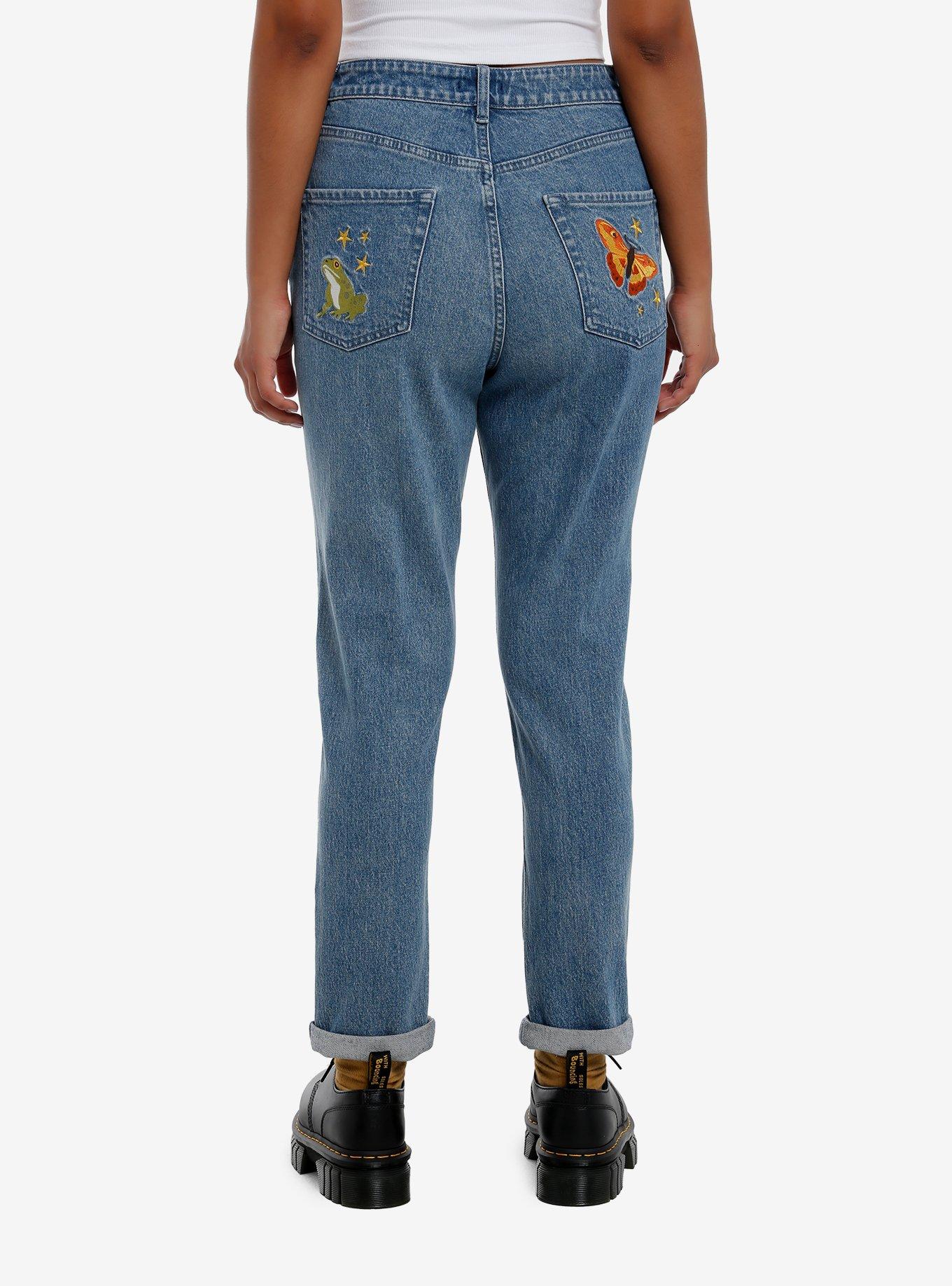 Mushroom Snail Forest Embroidered Mom Jeans, , hi-res
