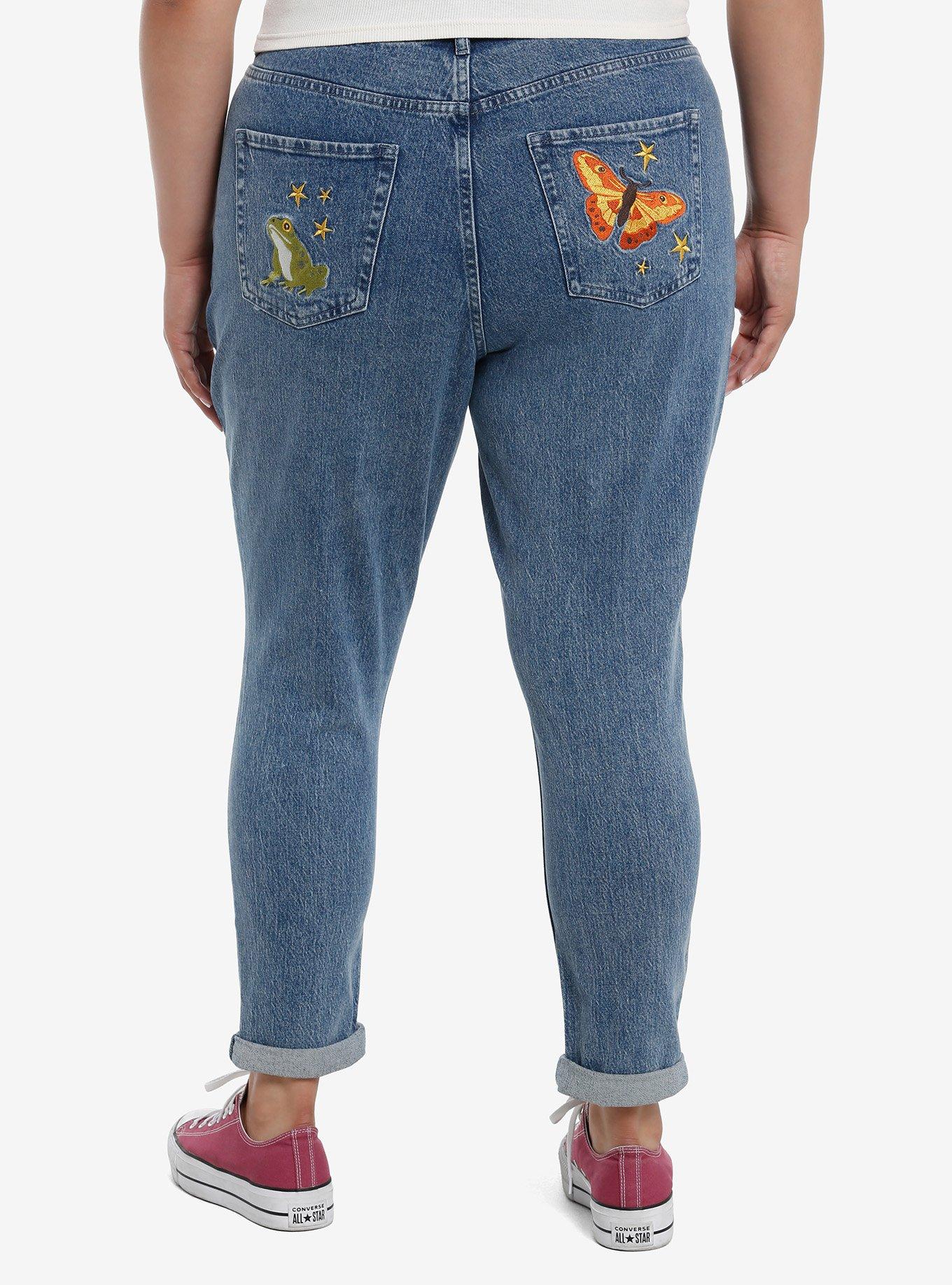 Mushroom Snail Forest Embroidered Mom Jeans Plus Size, , hi-res