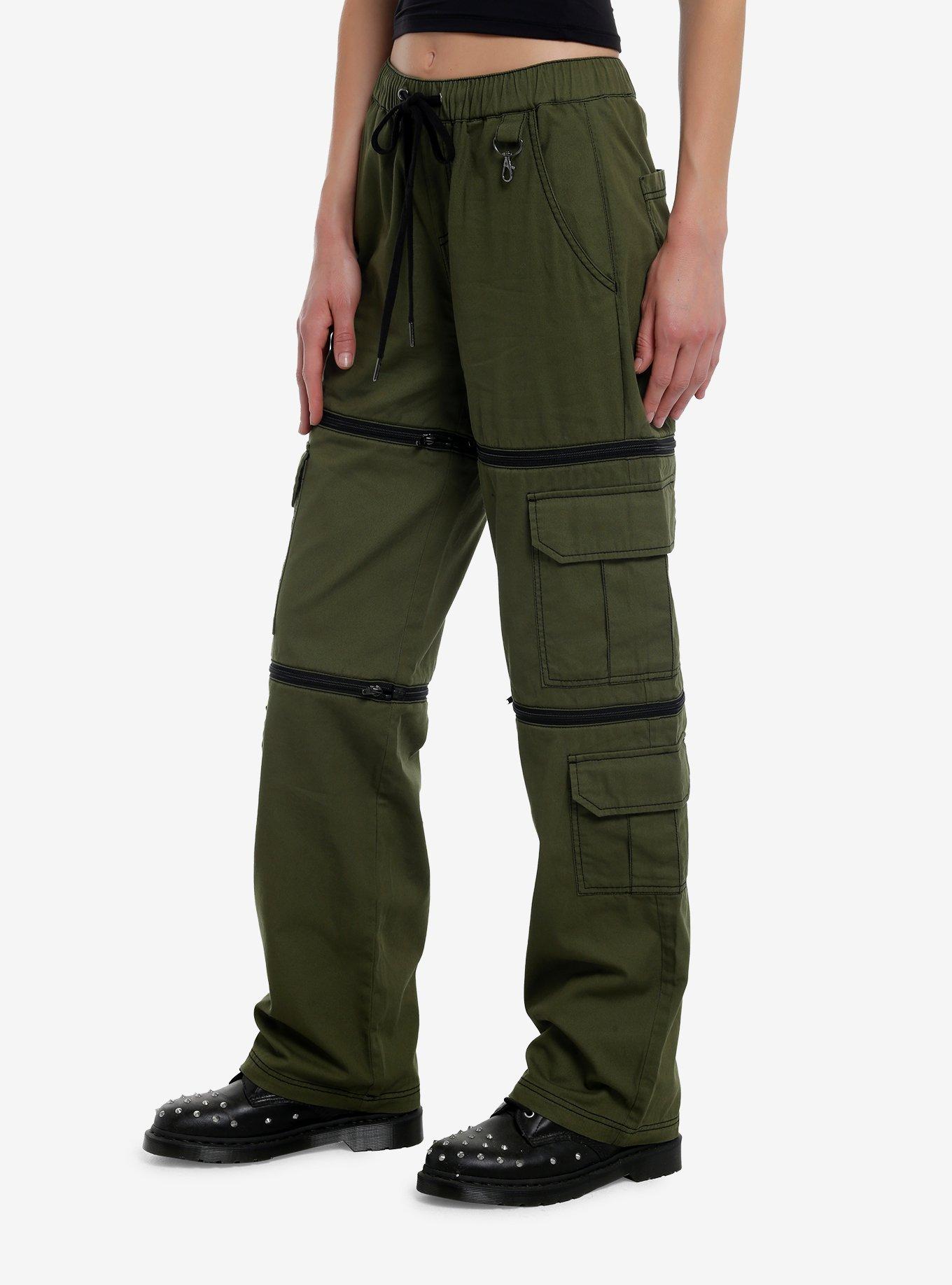 Social Collision Green Cargo Zip-Off Carpenter Pants