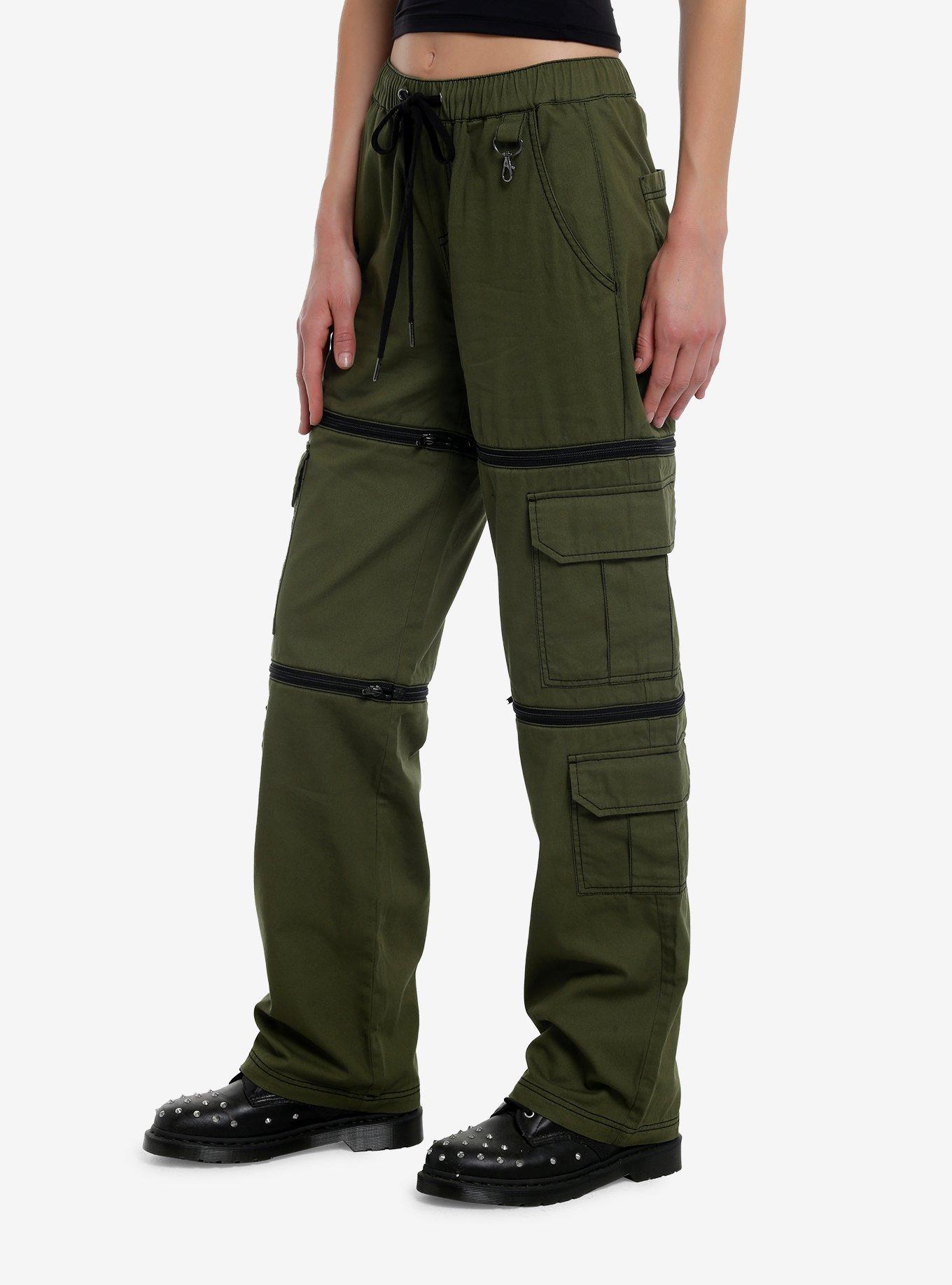 Social Collision Green Cargo Zip-Off Carpenter Pants, GREEN, alternate