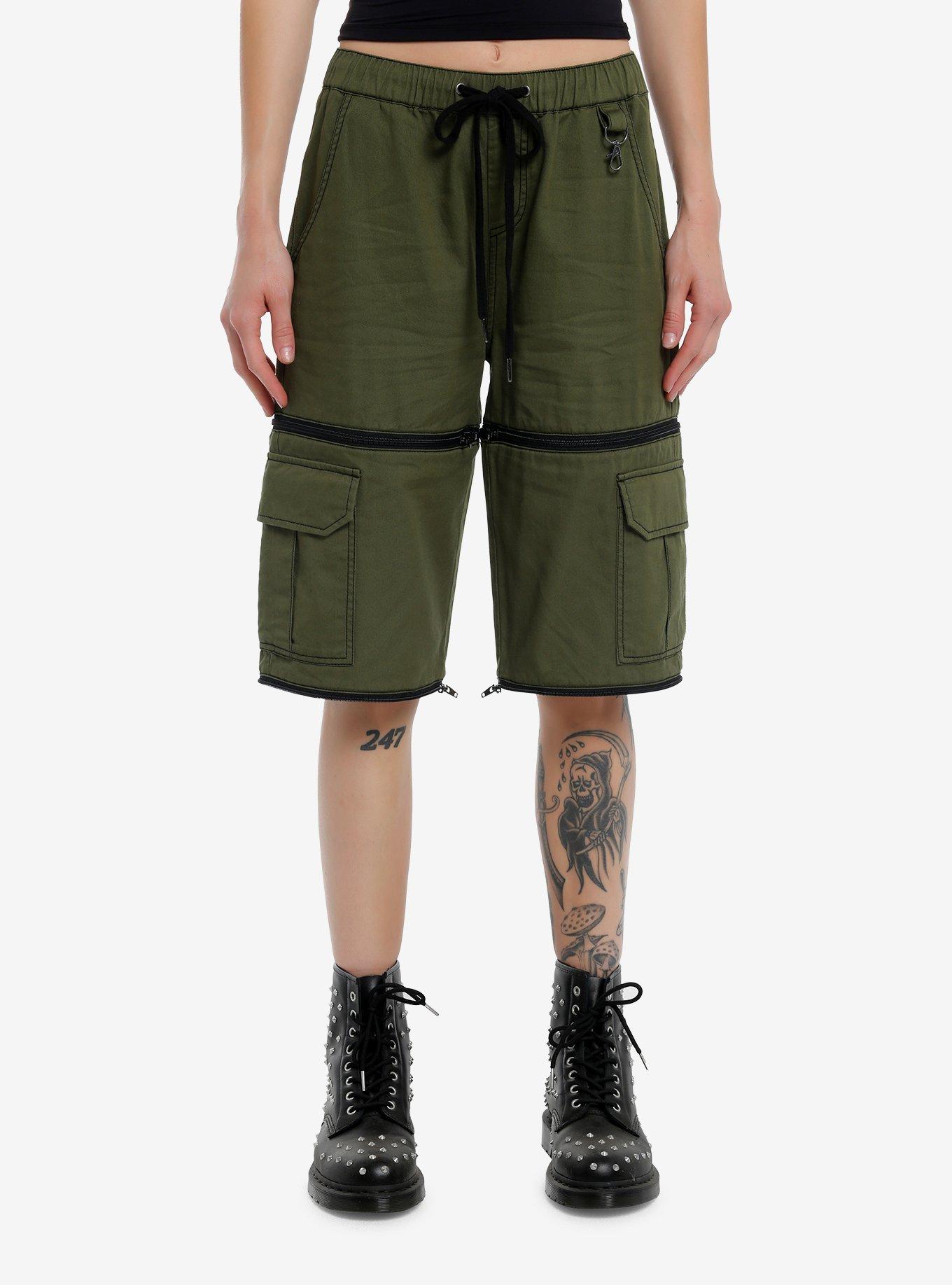 Social Collision Green Cargo Zip-Off Carpenter Pants, GREEN, alternate