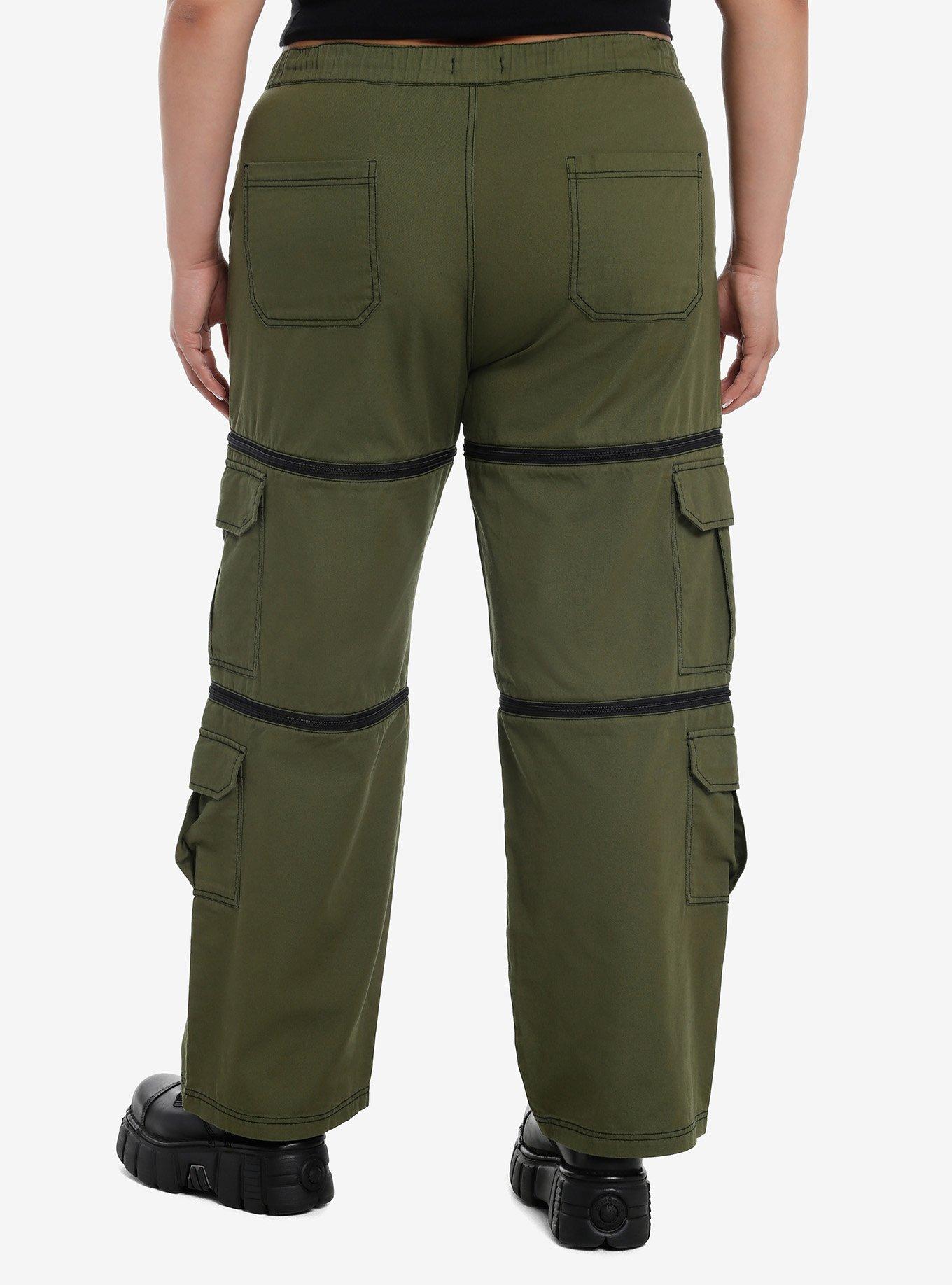 Social Collision Green Cargo Zip-Off Carpenter Pants Plus Size, , hi-res