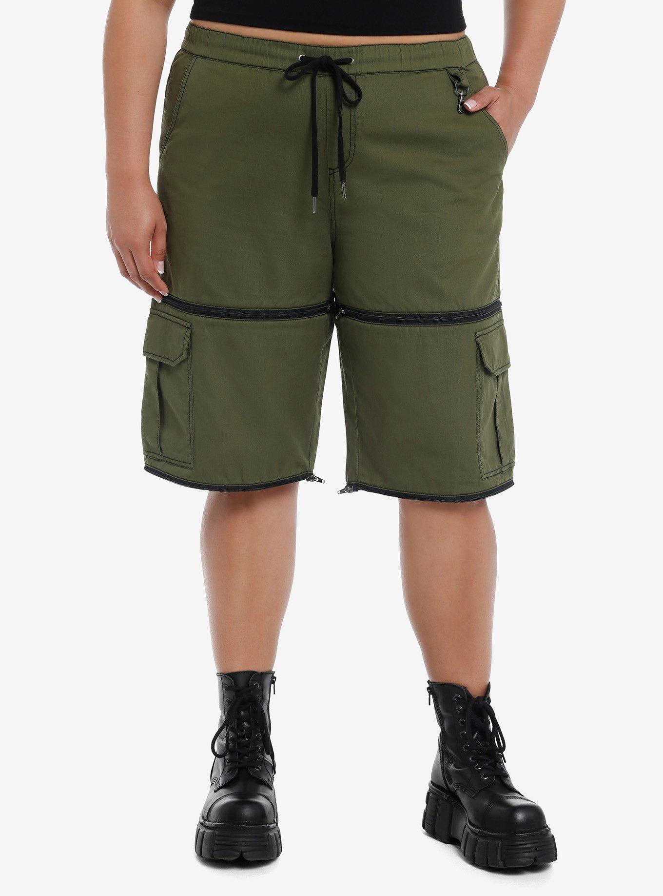 Social Collision Green Cargo Zip-Off Carpenter Pants Plus Size, GREEN, alternate