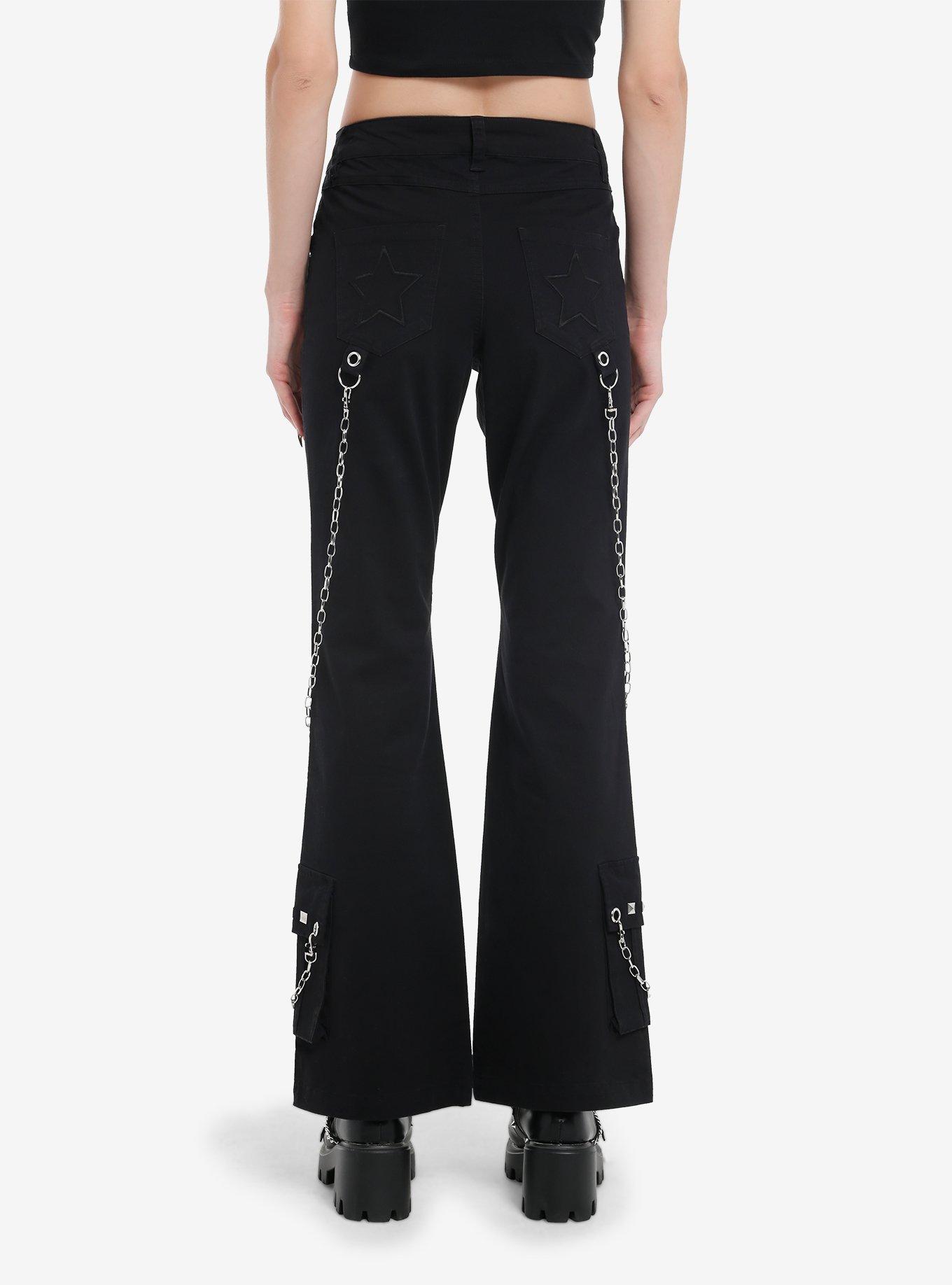 Star Patch Studs Grommet Chain Pants, BLACK, alternate