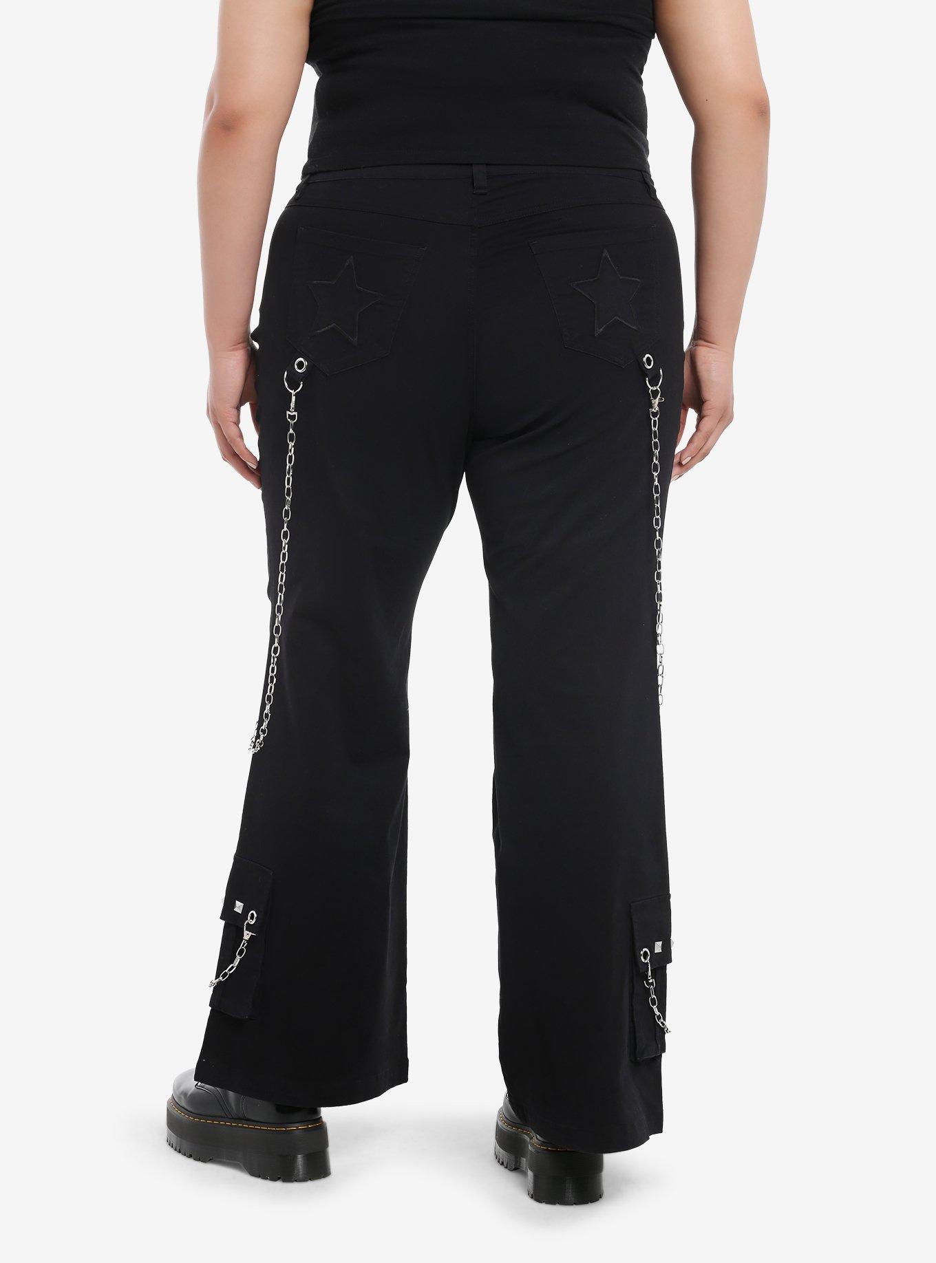 Star Patch Studs Grommet Chain Pants Plus Size, , hi-res