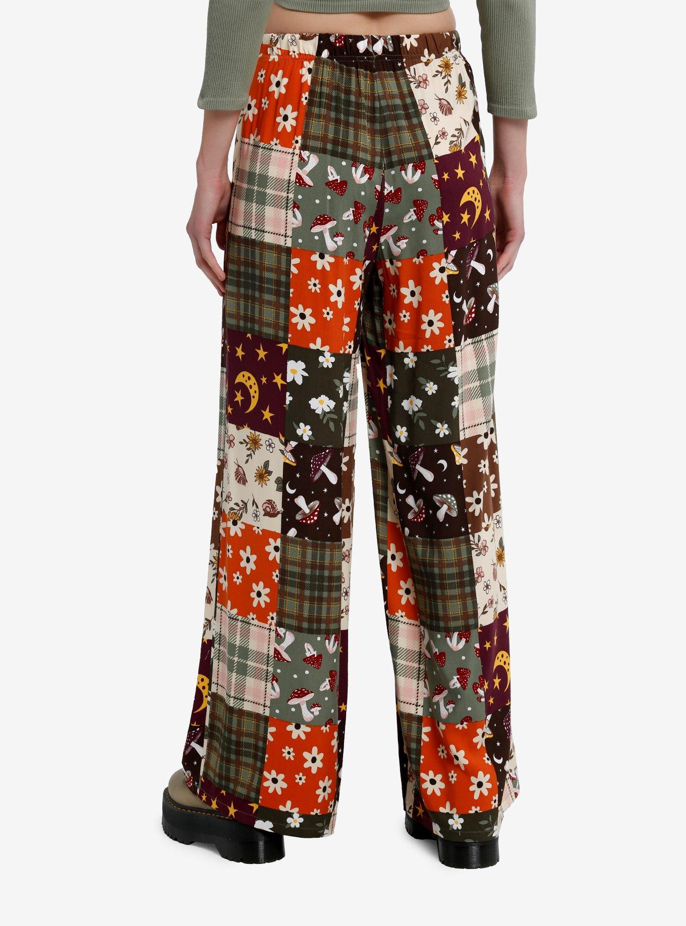 Floral Patchwork Wide Leg Girls Lounge Pants, MULTI, alternate