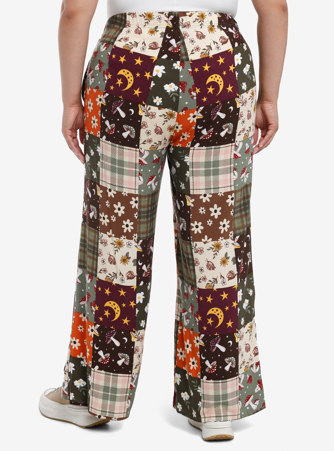 Floral Patchwork Wide Leg Girls Lounge Pants Plus Size, , hi-res