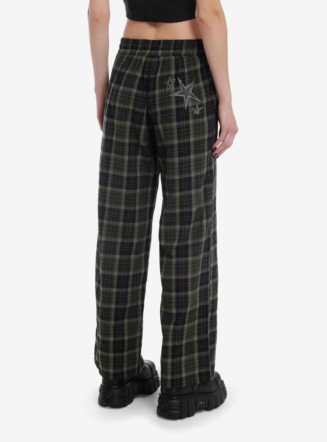 Green Plaid Stars Girls Pajama Pants, BLACK, alternate