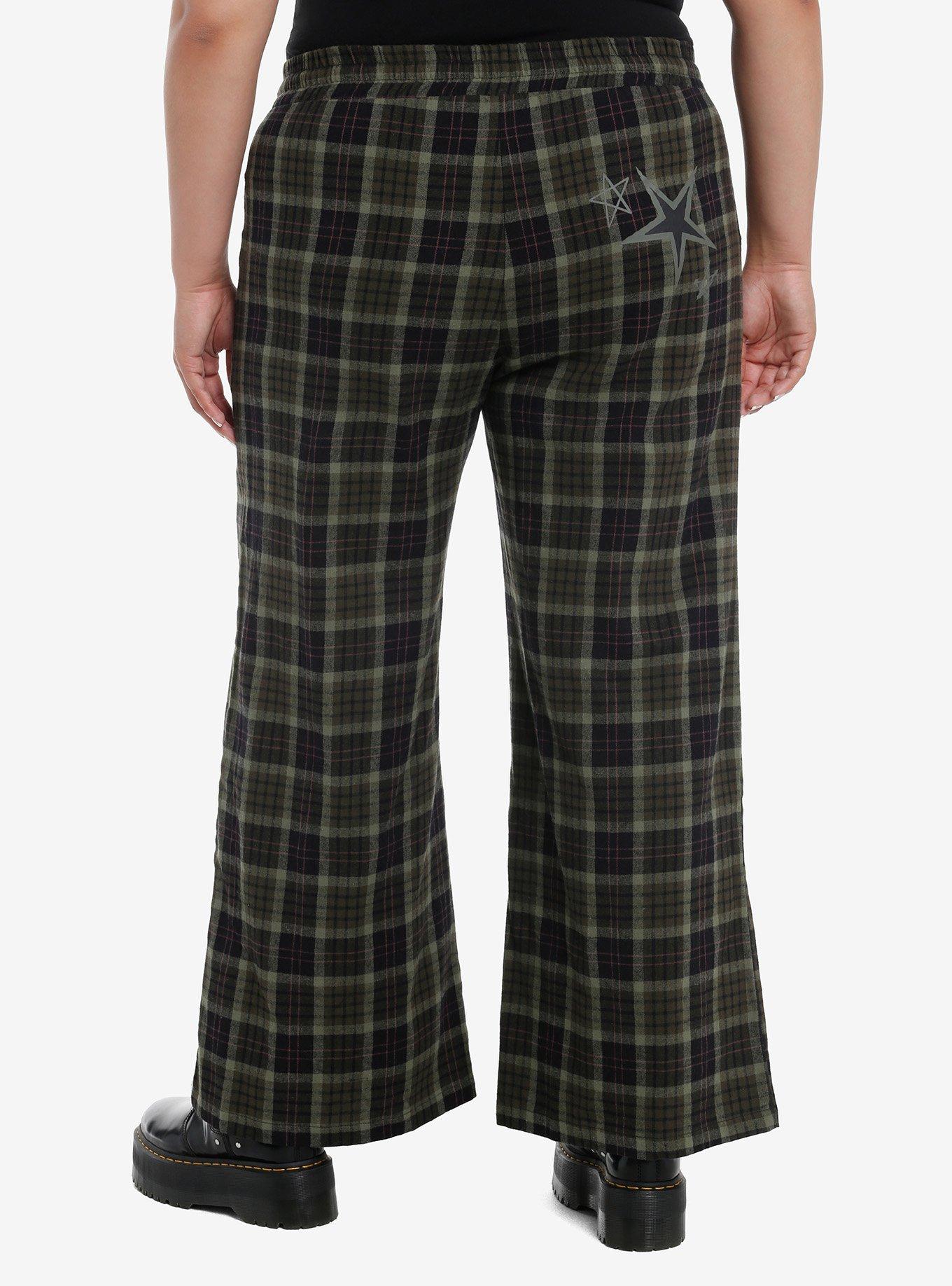 Social Collision Green Plaid Stars Girls Pajama Pants Plus Size, , hi-res