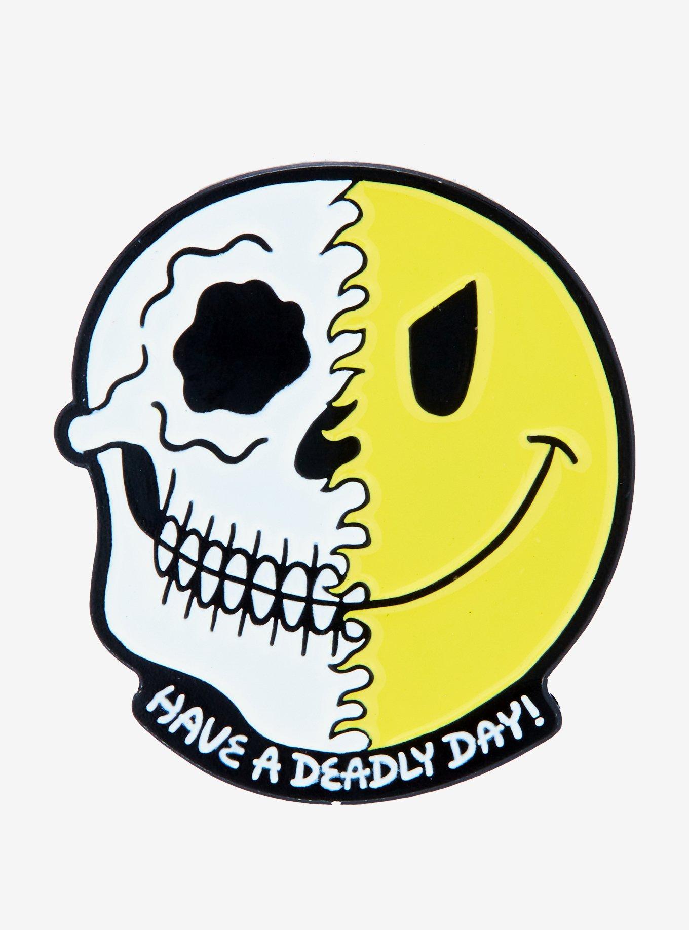 Skull Smile Face Split Enamel Pin By Deadly Doodles, , alternate