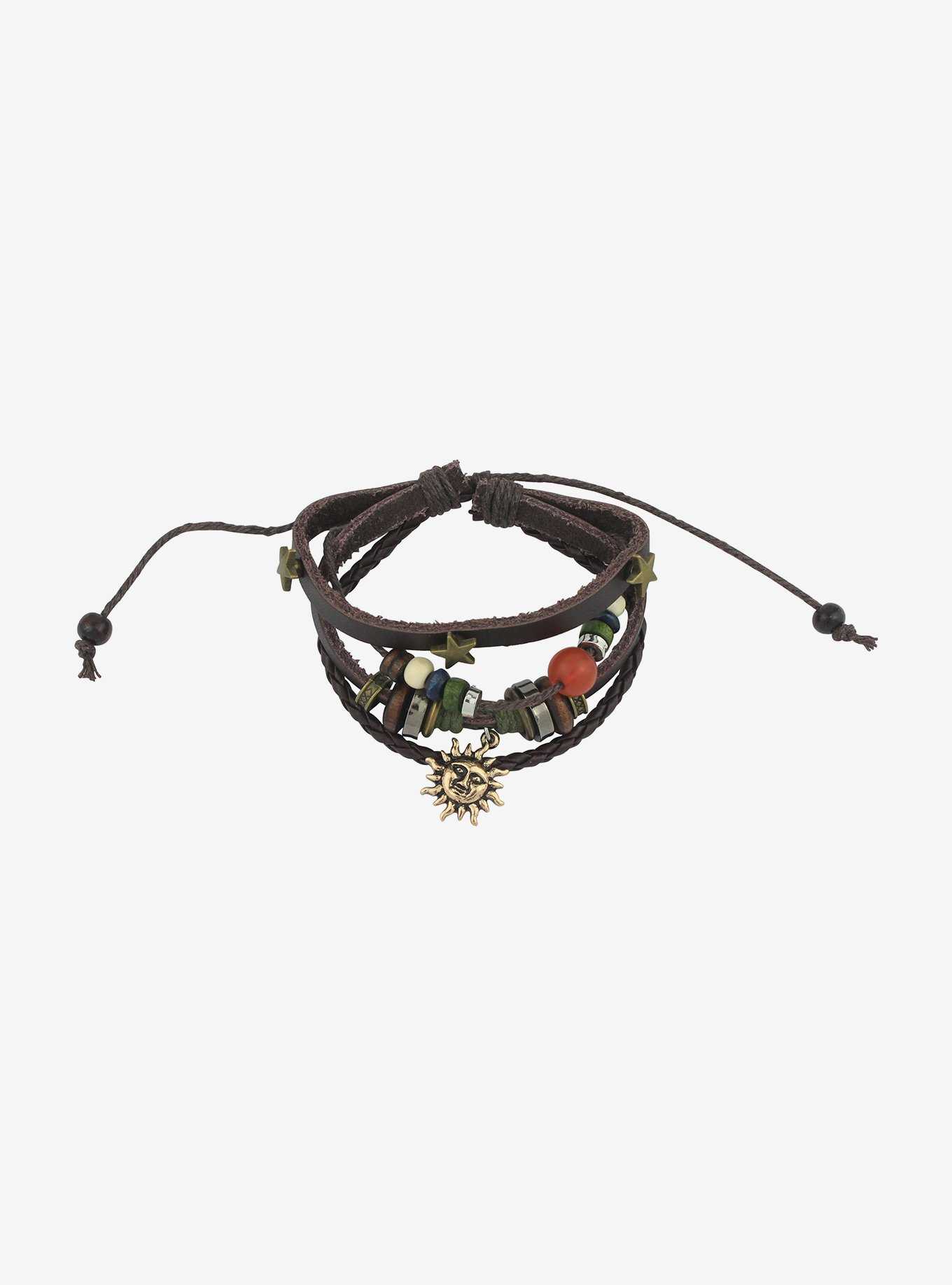 Thorn & Fable Sun Star Bead Faux Leather Bracelet Set, , hi-res