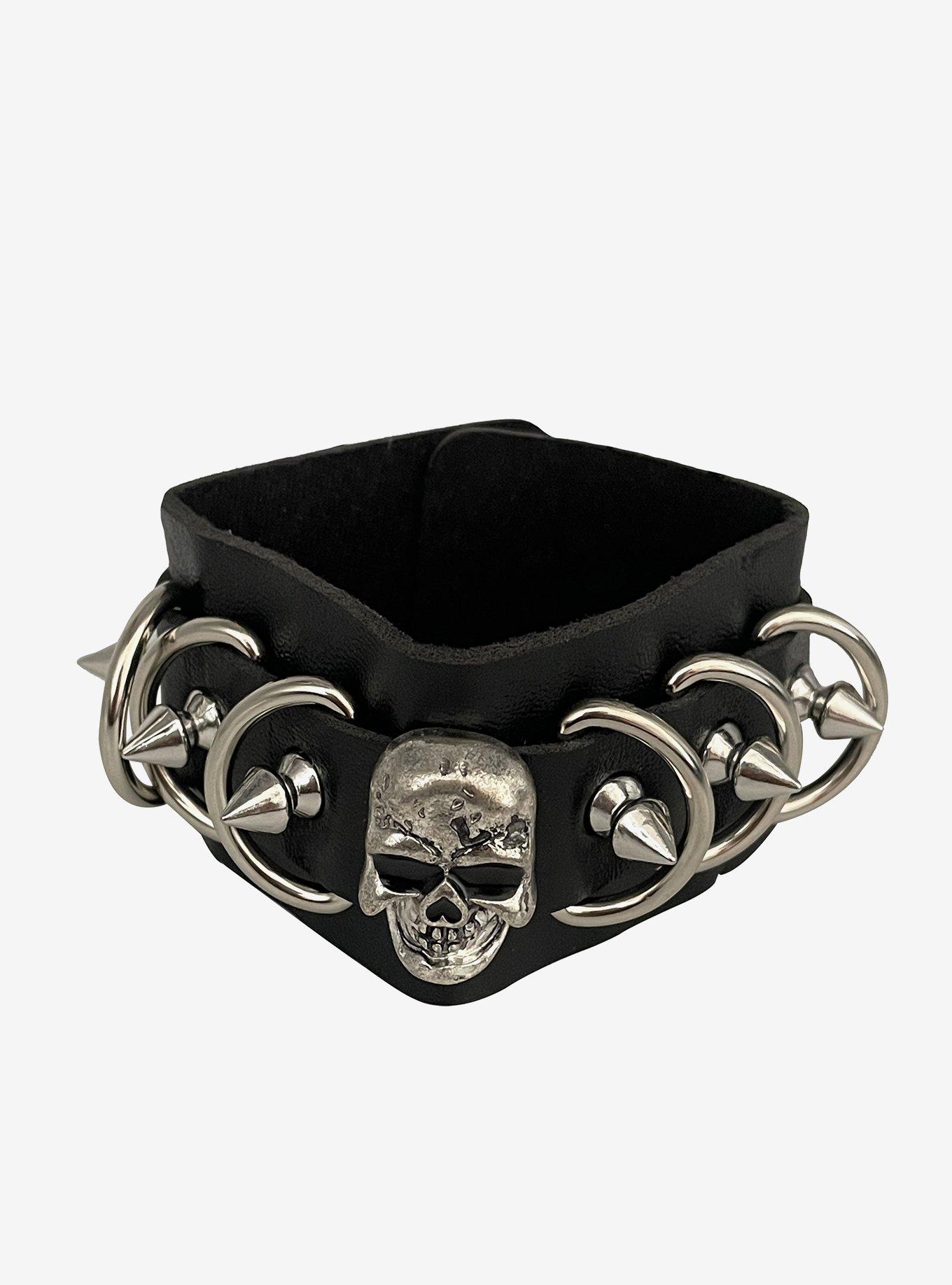 Social Collision Skull Spiked Faux Leather Cuff, , hi-res