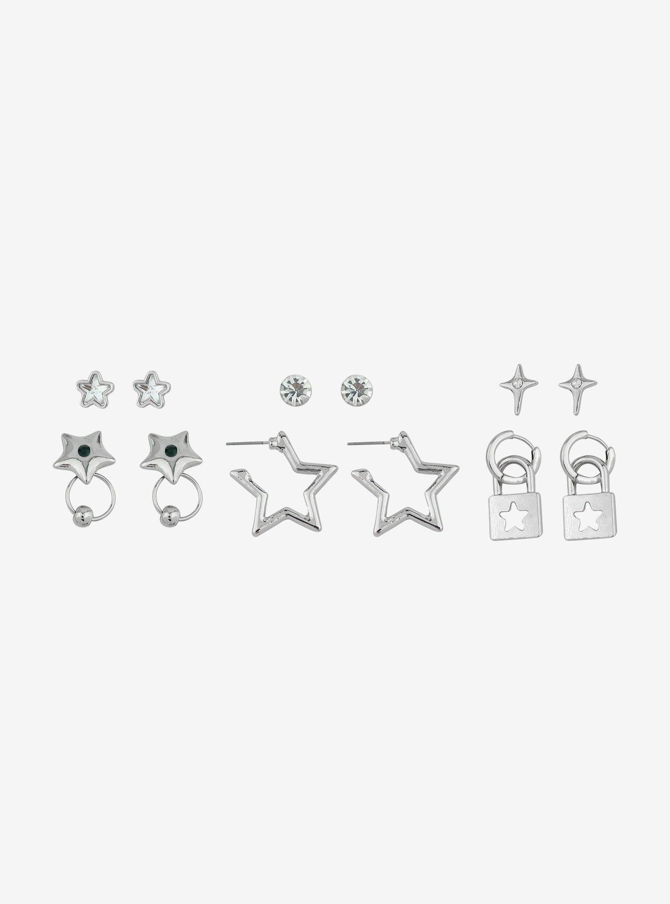 Social Collision Star Lock Earring Set, , hi-res