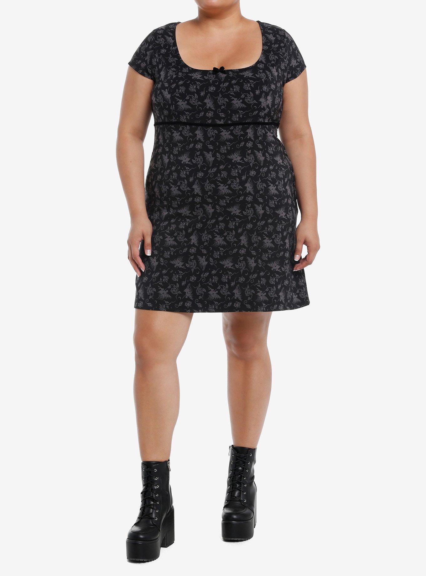 Thorn & Fable Fairies & Roses Empire Waist Mini Dress Plus Size, GREY, alternate