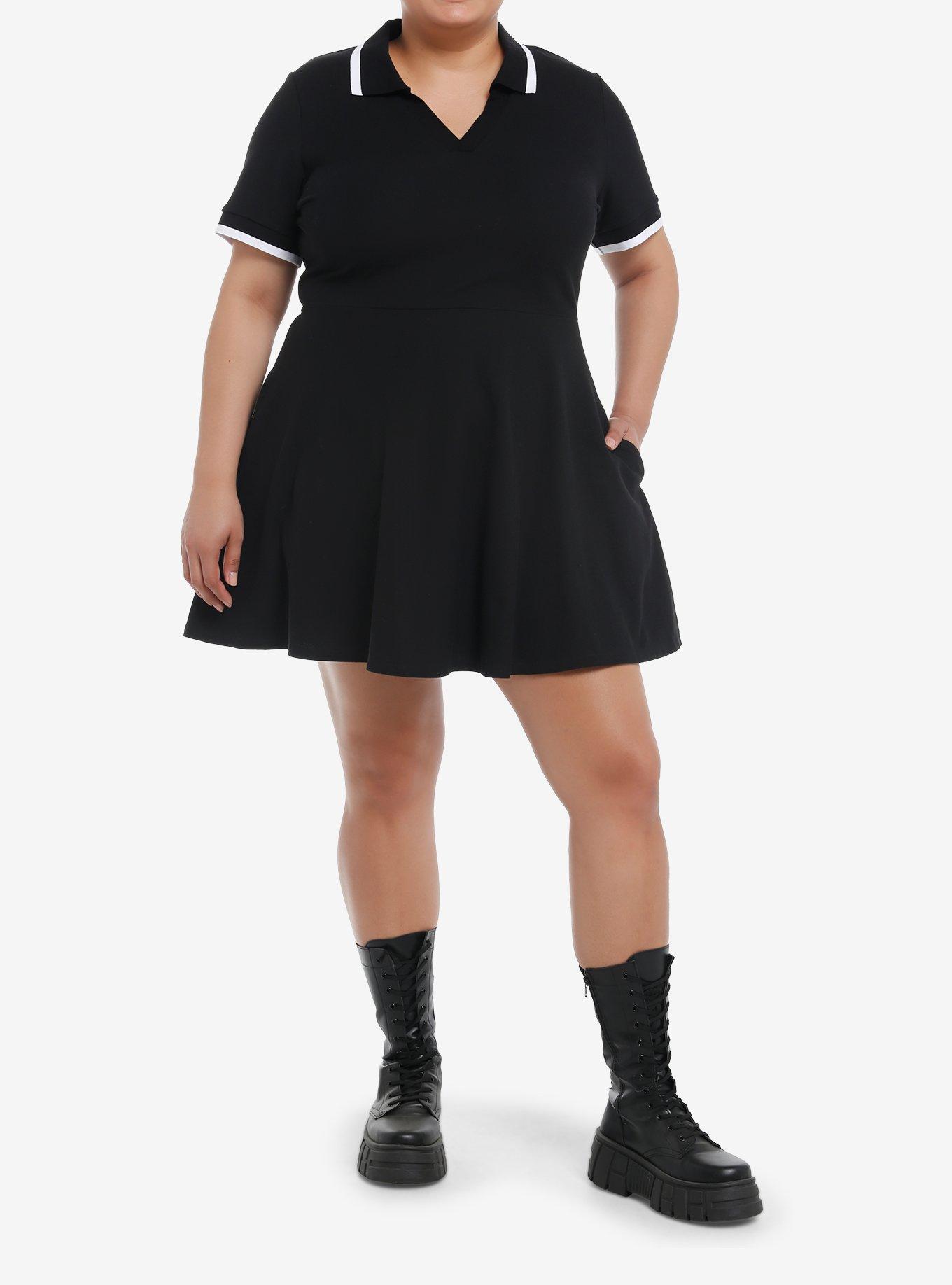 Social Collision Black & White Polo Dress Plus Size, , hi-res