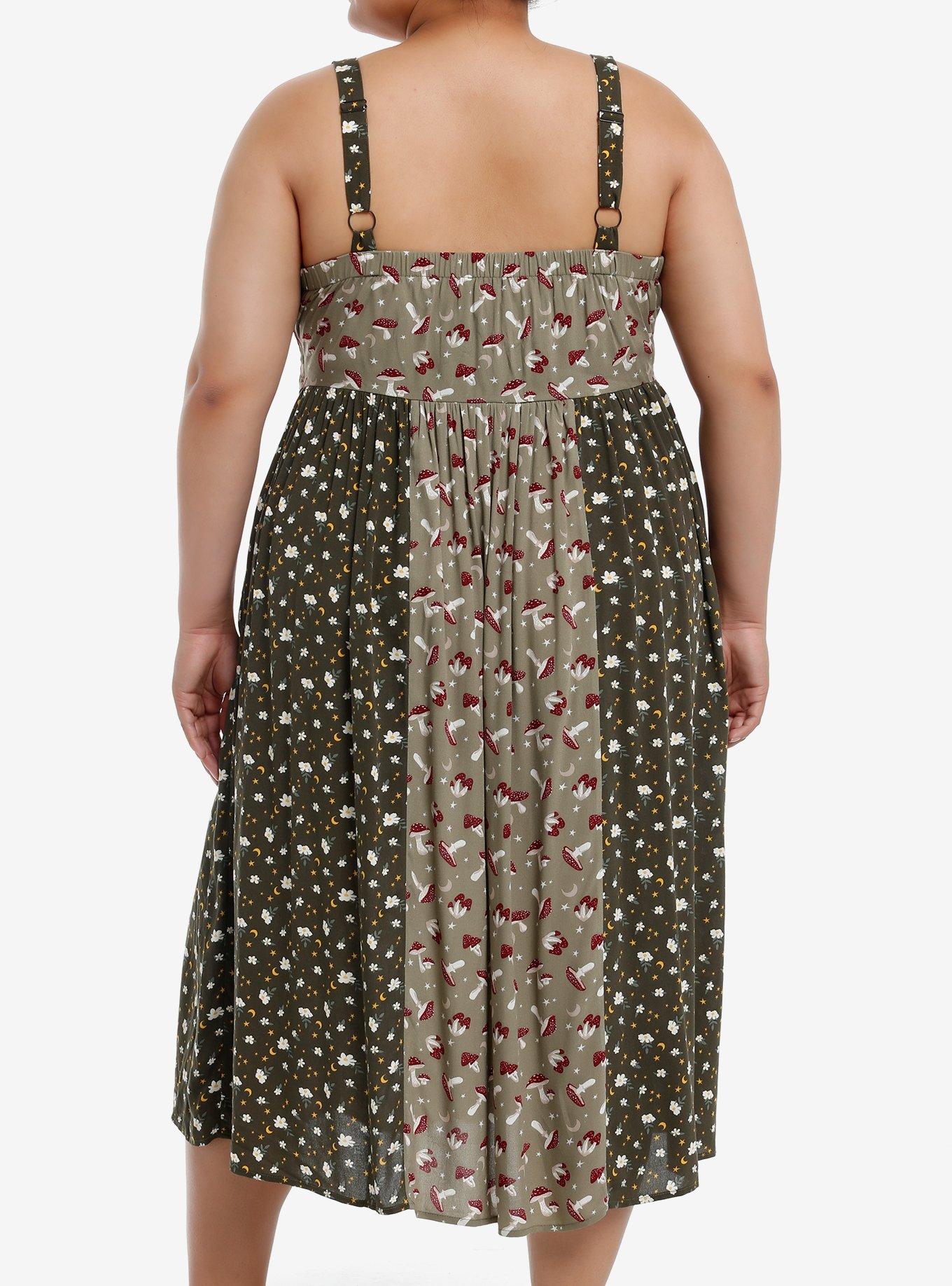 Thorn & Fable Mushroom Green Color-Block Midi Cami Dress Plus Size, GREEN, alternate