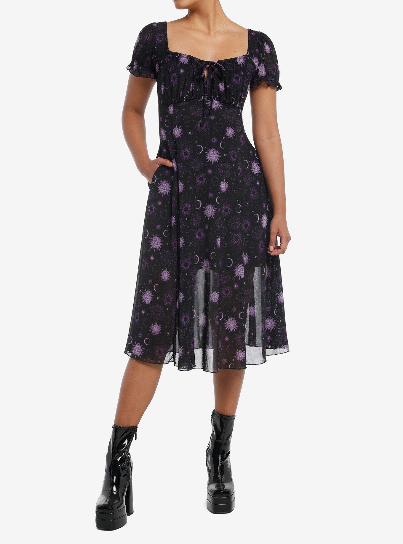 Cosmic Aura Purple Celestial Mesh Midi Dress, , hi-res