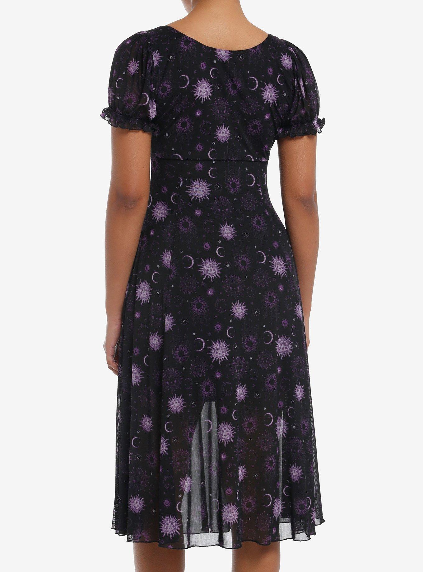 Cosmic Aura Purple Celestial Mesh Midi Dress, BLACK, alternate
