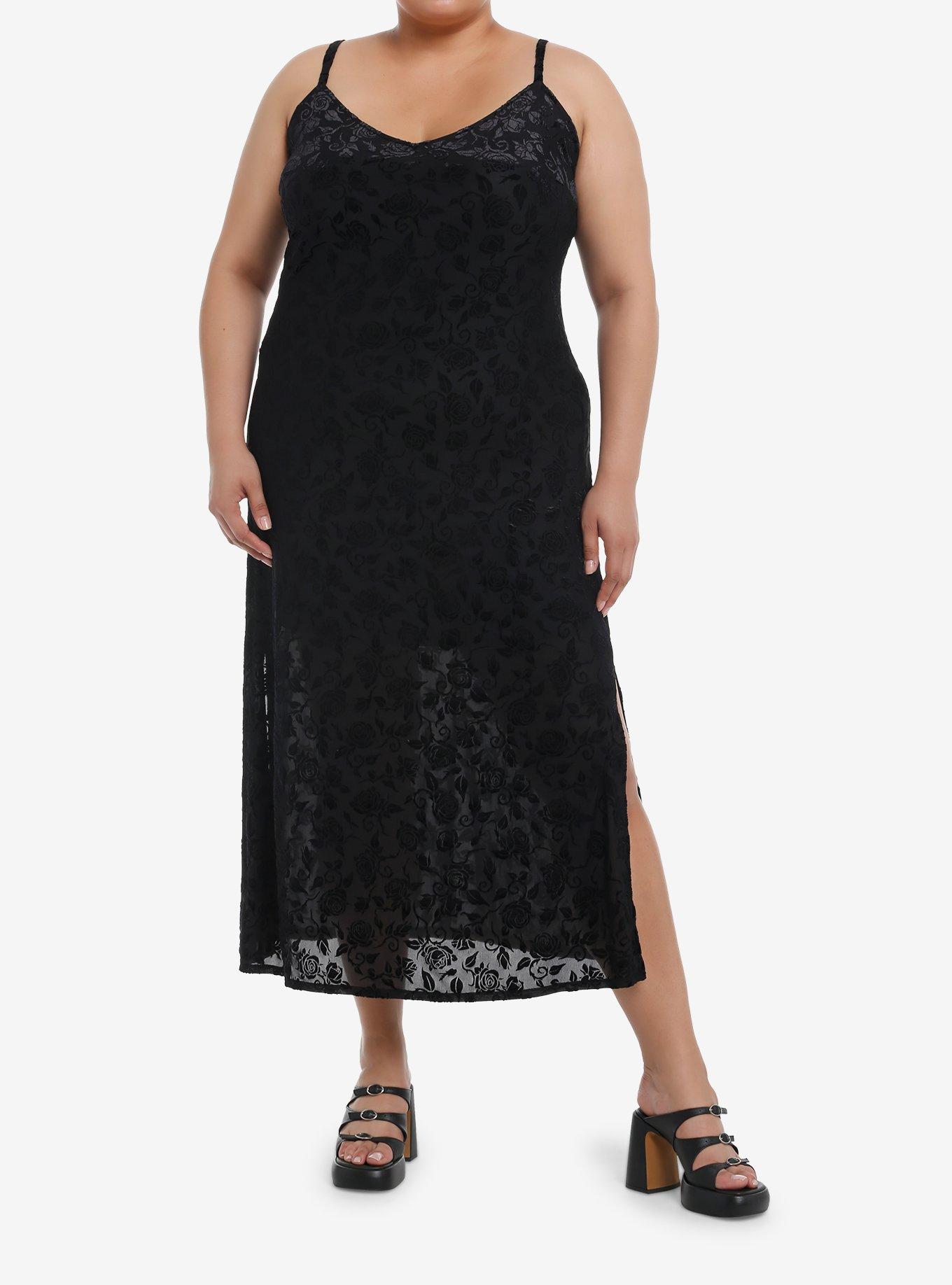 Cosmic Aura Rose Mesh Midaxi Cami Dress Plus Size, BLACK, alternate