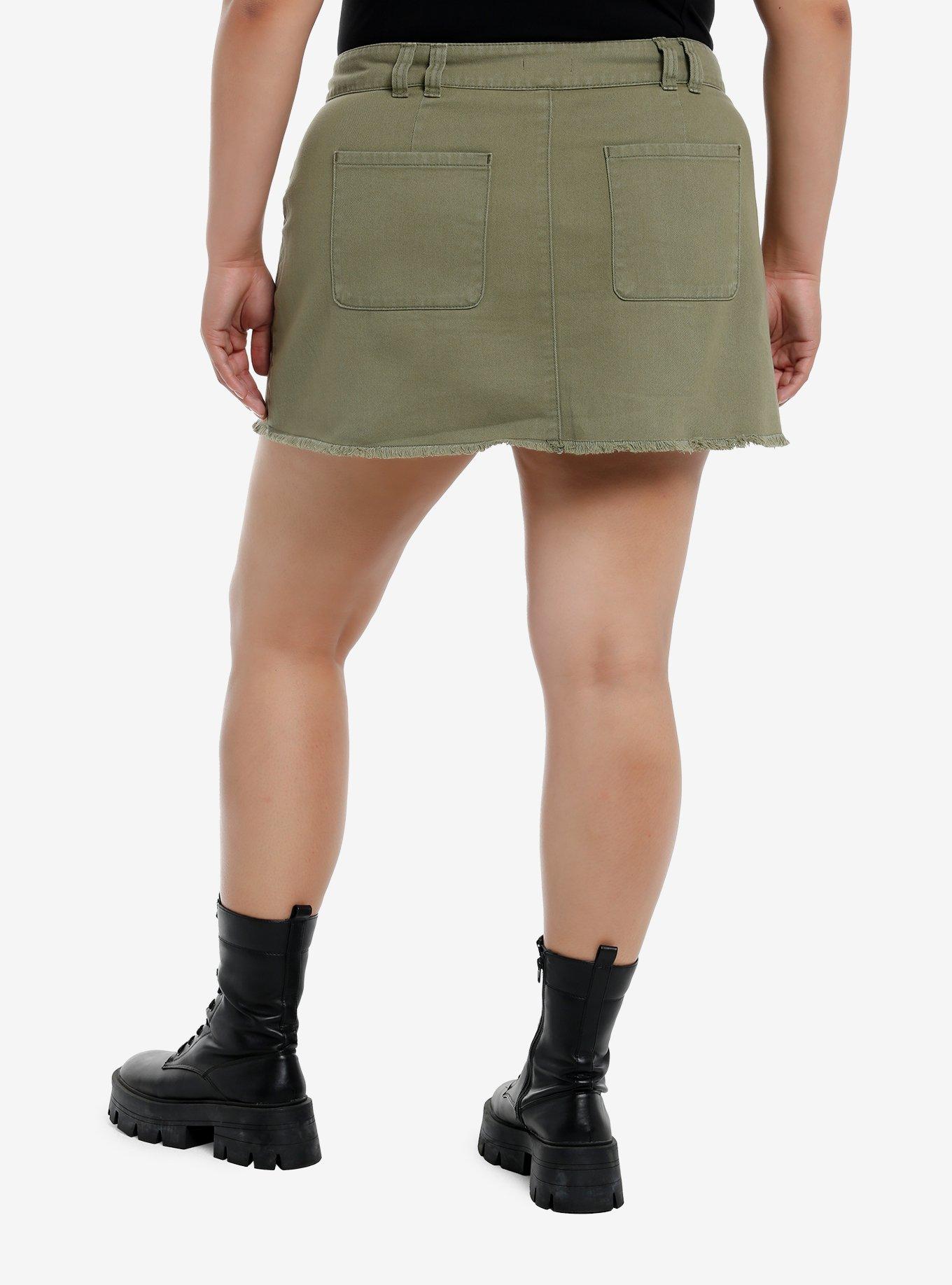 Social Collision Star Patch Green Mini Skirt Plus Size, , hi-res