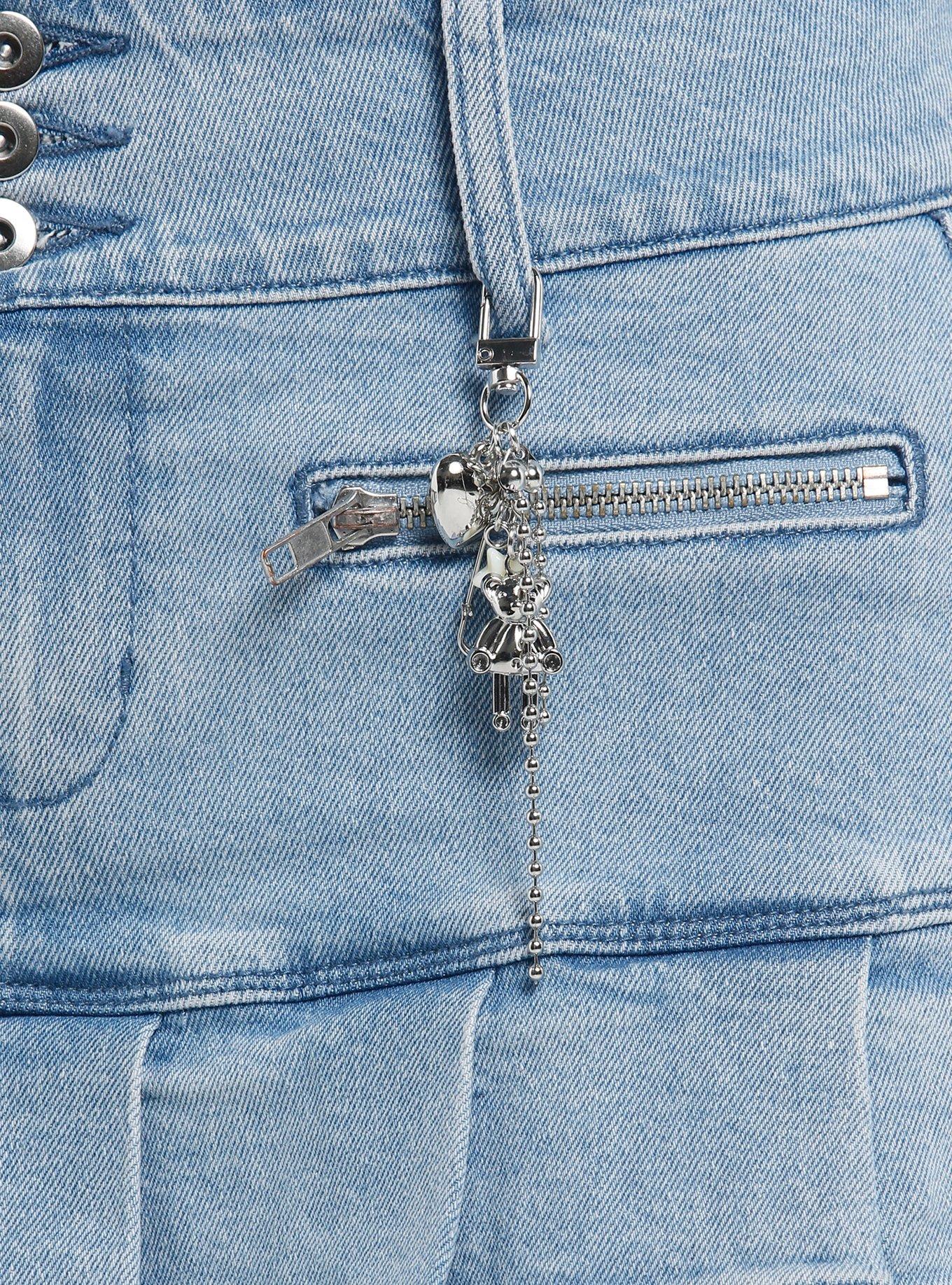 Social Collision Denim Pleated Skirt With Charm Plus Size, BLUE, alternate