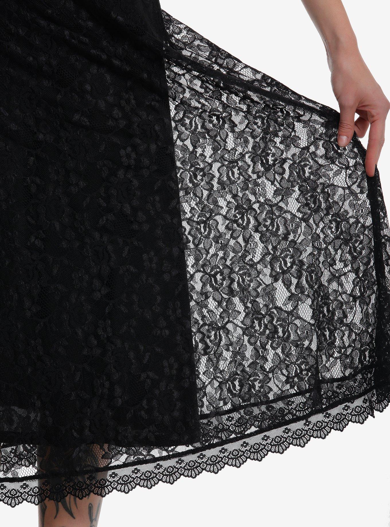 Cosmic Aura Black Floral Lace Midi Skirt, BLACK, alternate