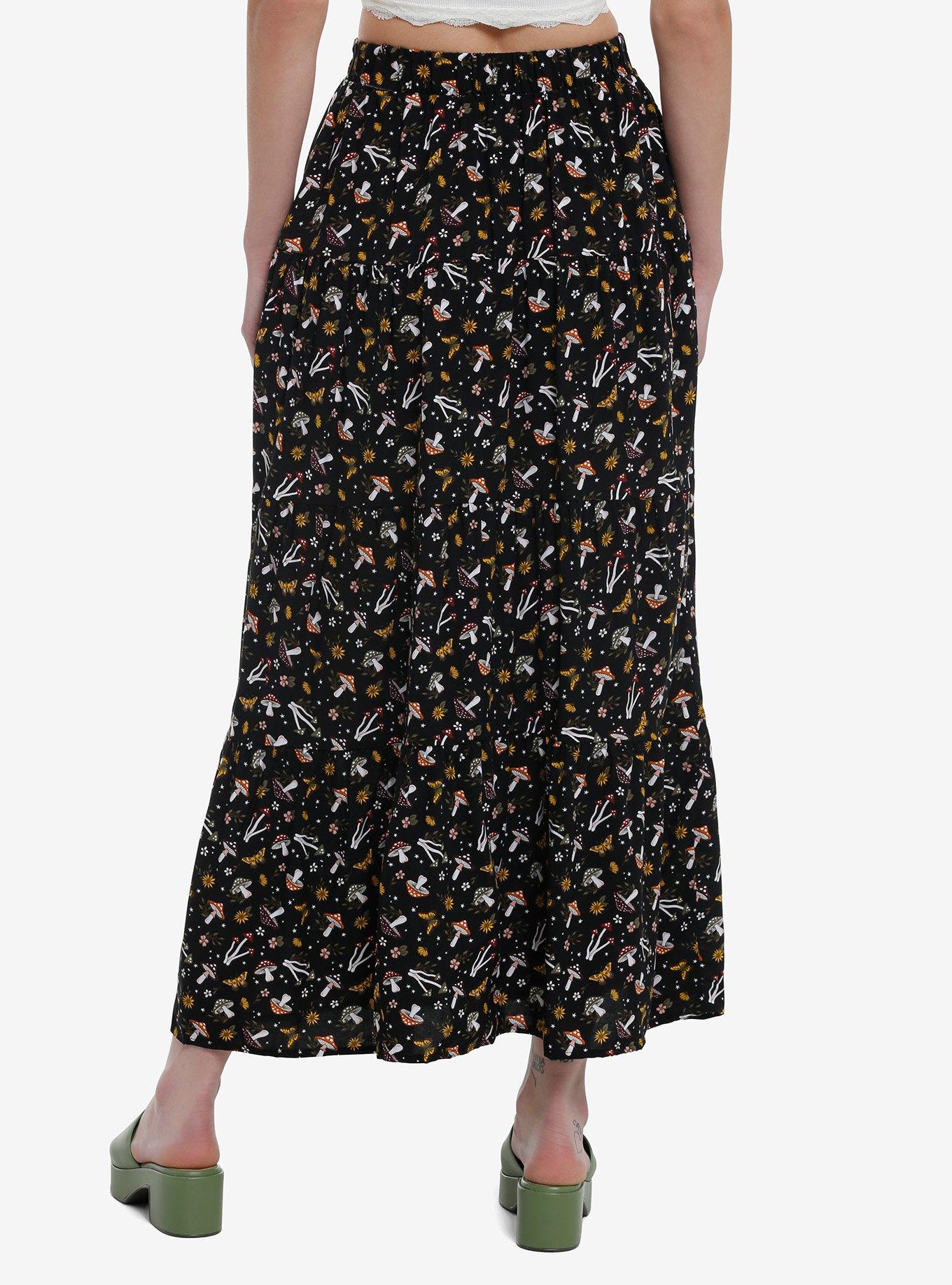 Thorn & Fable Mushroom Floral Tiered Maxi Skirt, , hi-res