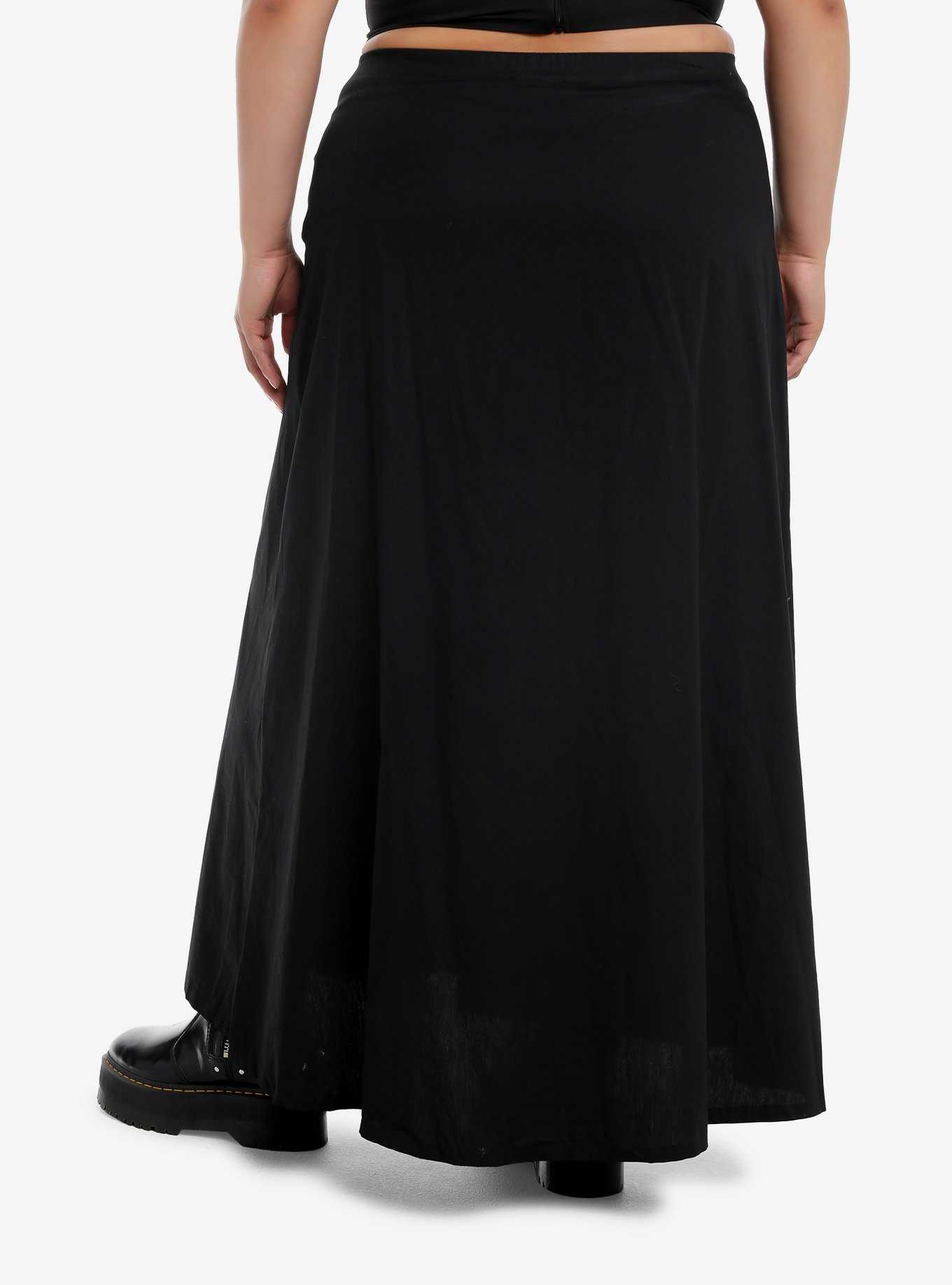 Social Collision Black & White Spiral Star Cinch Maxi Skirt Plus Size, , hi-res