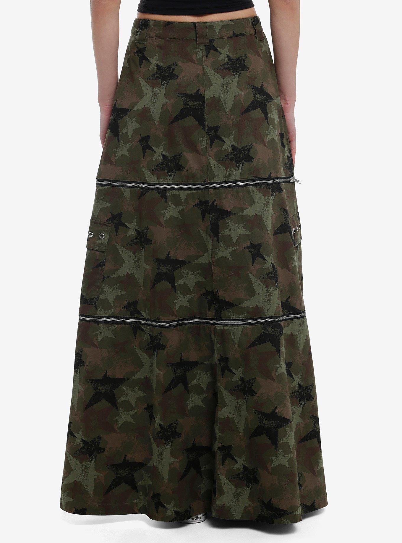 Social Collision Camo Star Zip-Off Maxi Skirt, BLACK, alternate