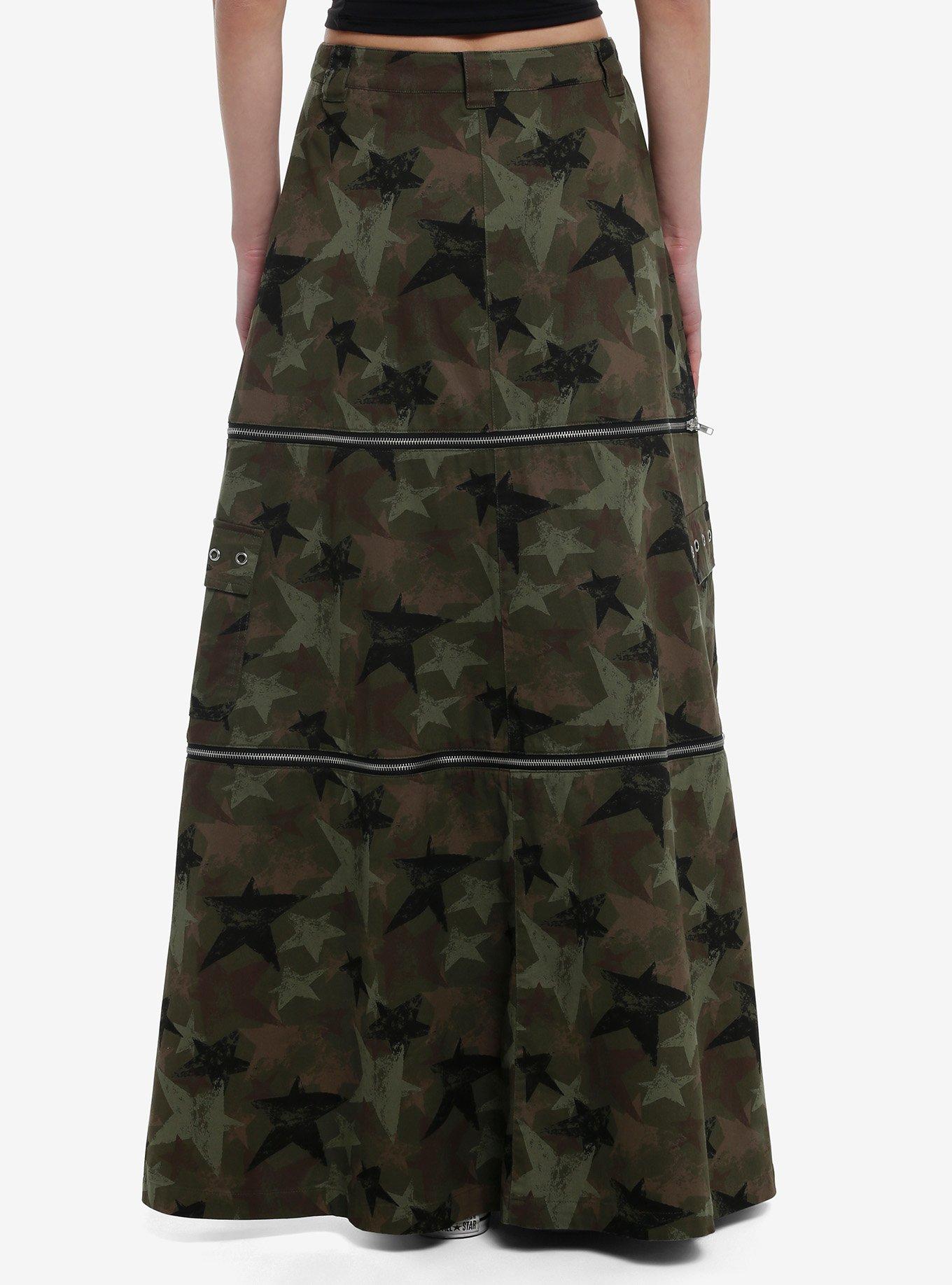 Social Collision Camo Star Zip-Off Maxi Skirt, , hi-res