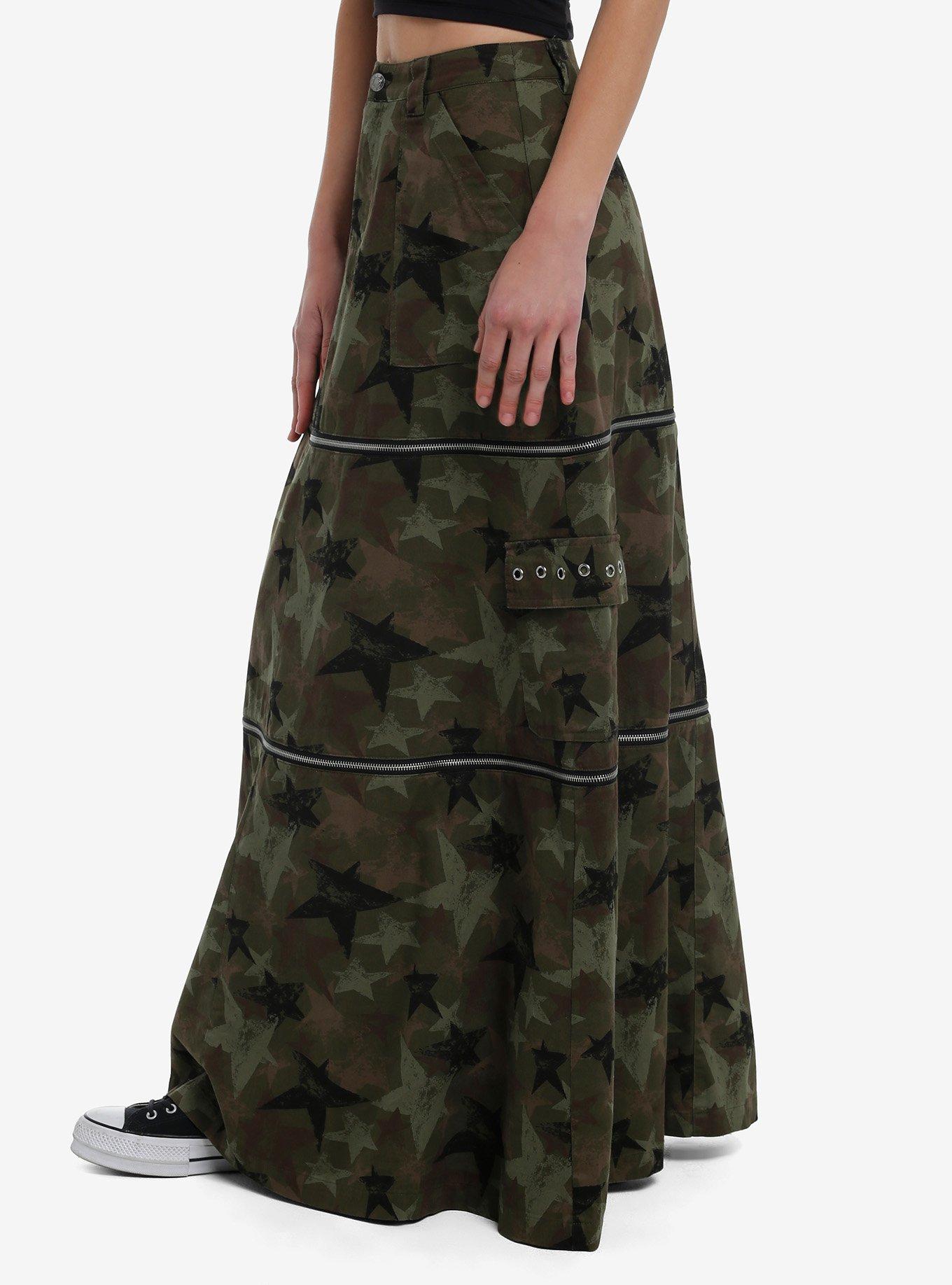 Social Collision Camo Star Zip-Off Maxi Skirt, BLACK, alternate