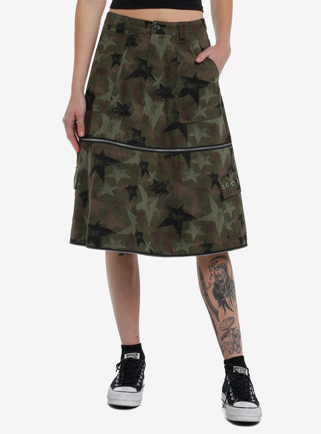 Social Collision Camo Star Zip-Off Maxi Skirt, BLACK, alternate