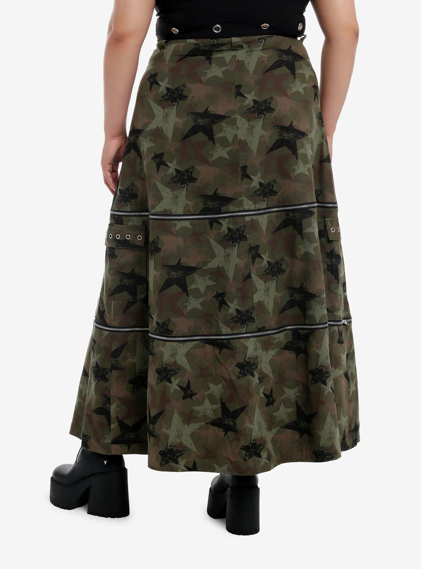 Social Collision Camo Star Zip-Off Maxi Skirt Plus Size, BLACK, alternate