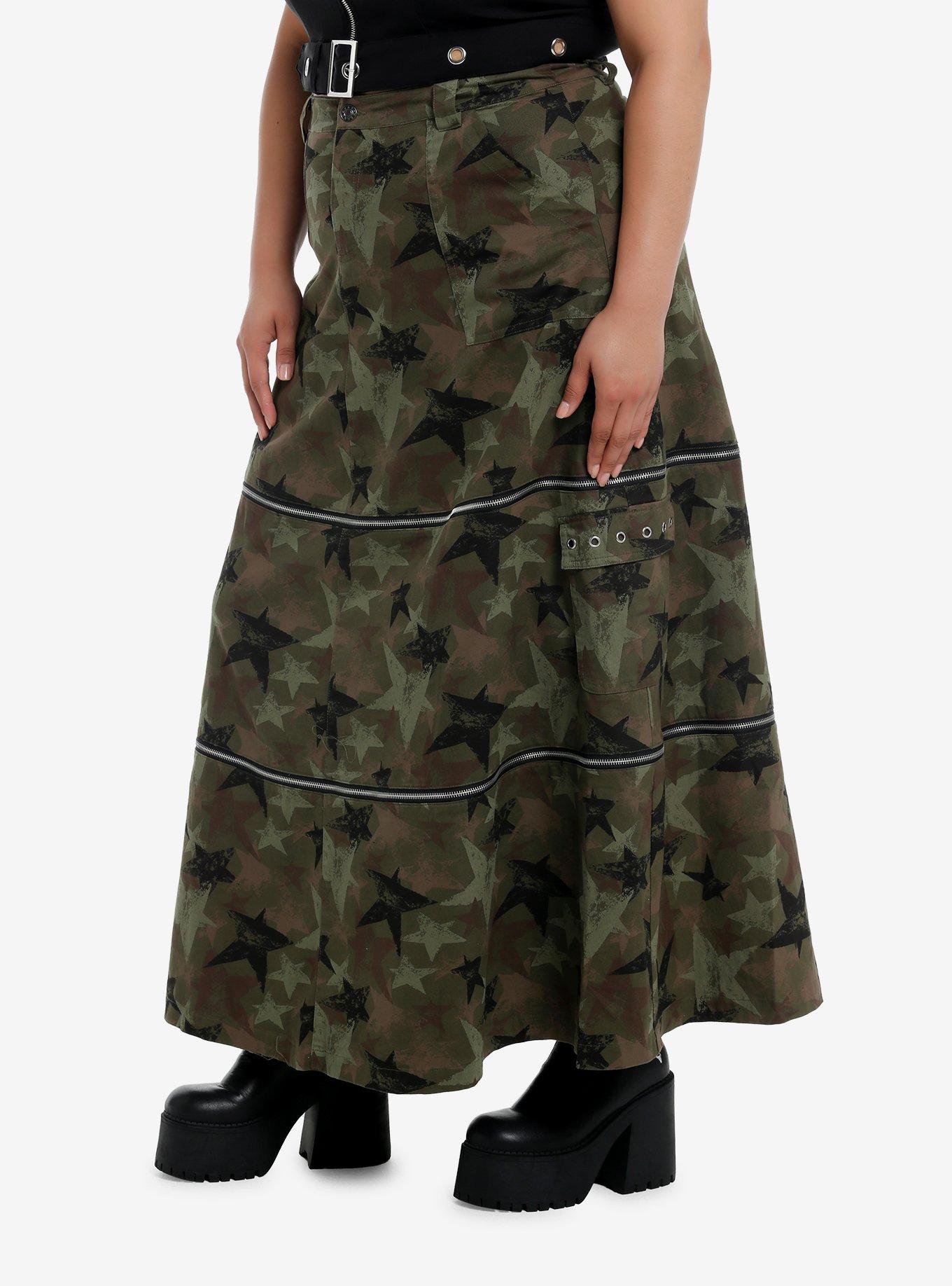Social Collision Camo Star Zip-Off Maxi Skirt Plus Size, BLACK, alternate