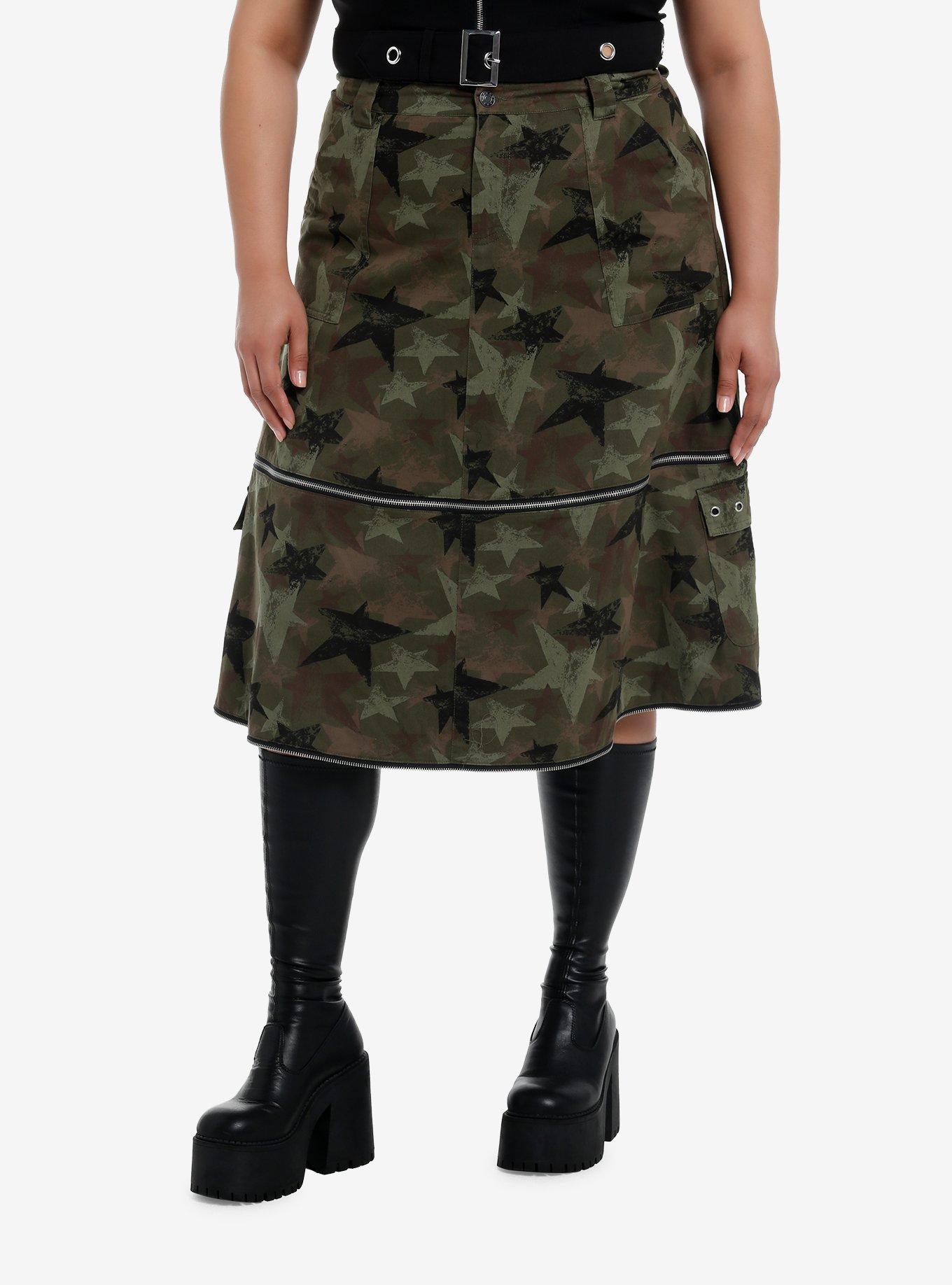 Social Collision Camo Star Zip-Off Maxi Skirt Plus Size, BLACK, alternate