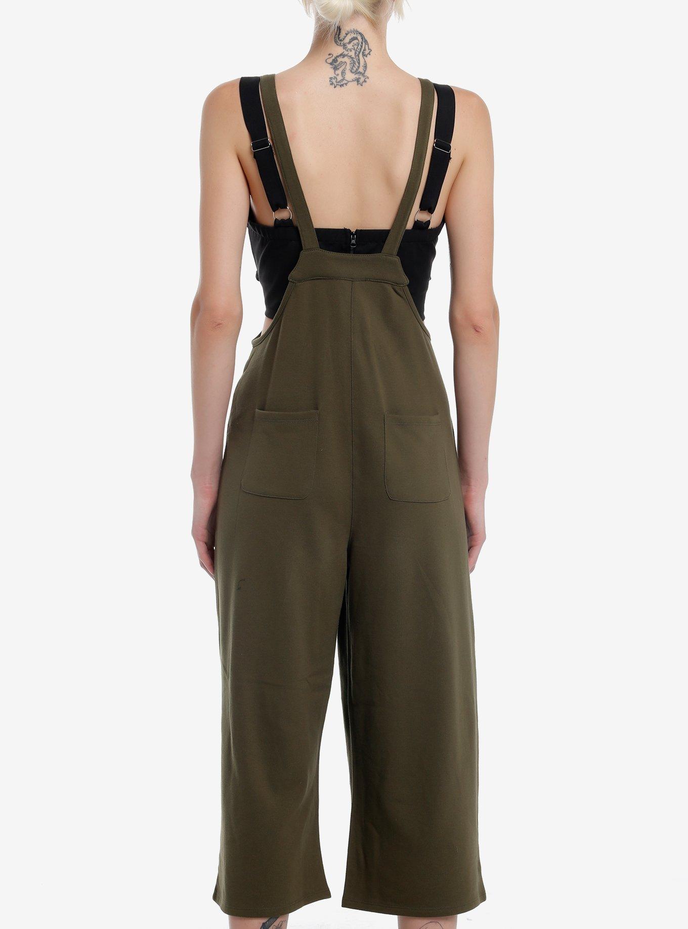 Social Collison Green & Black Star Patch Overalls, BLACK, alternate