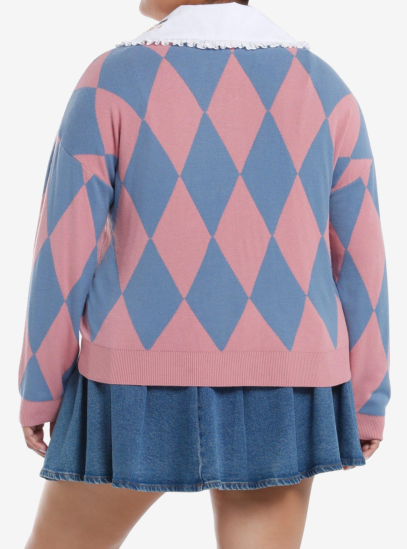 Her Universe Studio Ghibli® Howl's Moving Castle Ruffle Collar Argyle Girls Oversized Cardigan Plus Size, BLUE, alternate