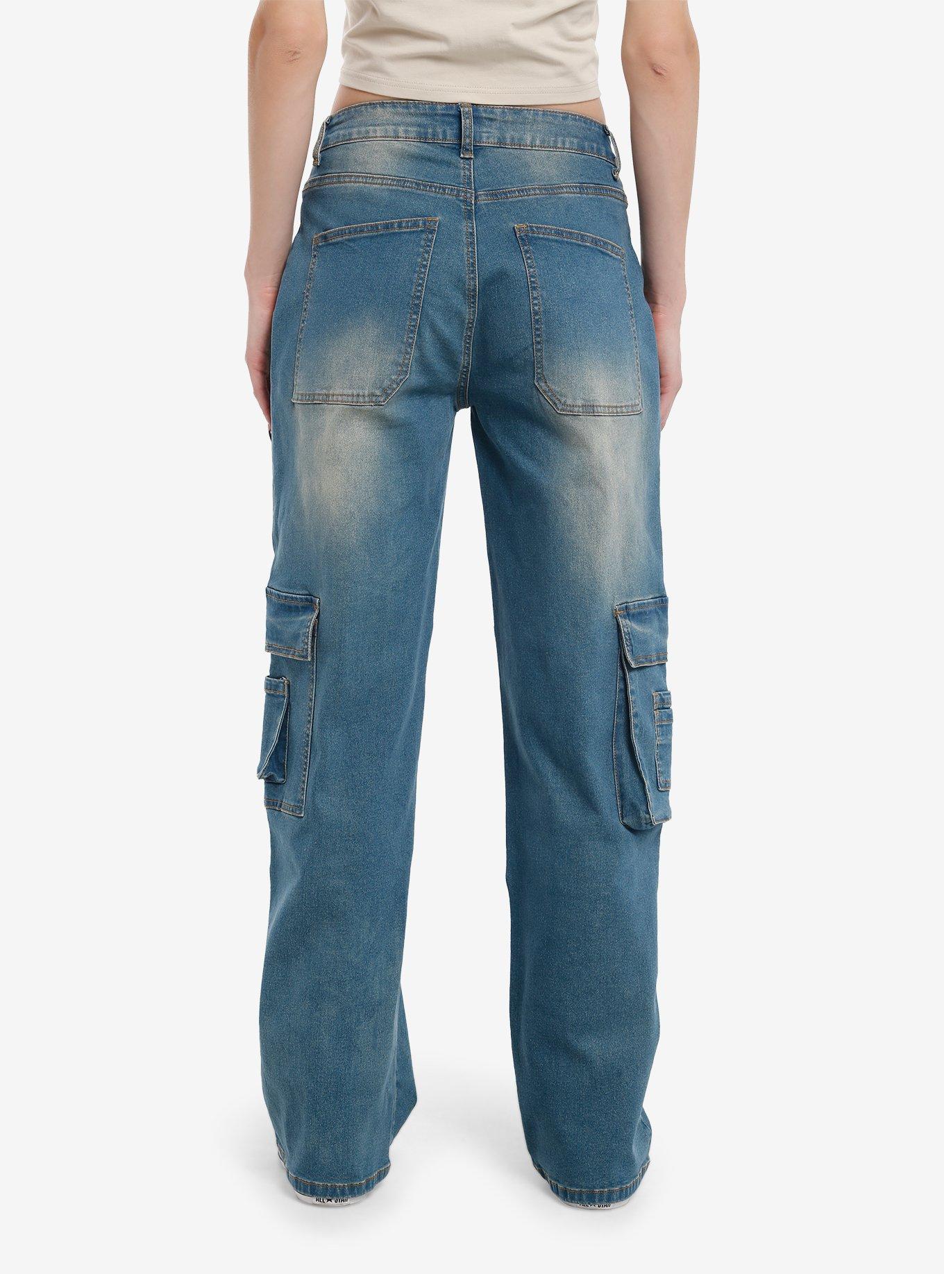 Blue Indigo Cargo Wide Leg Jeans, , hi-res