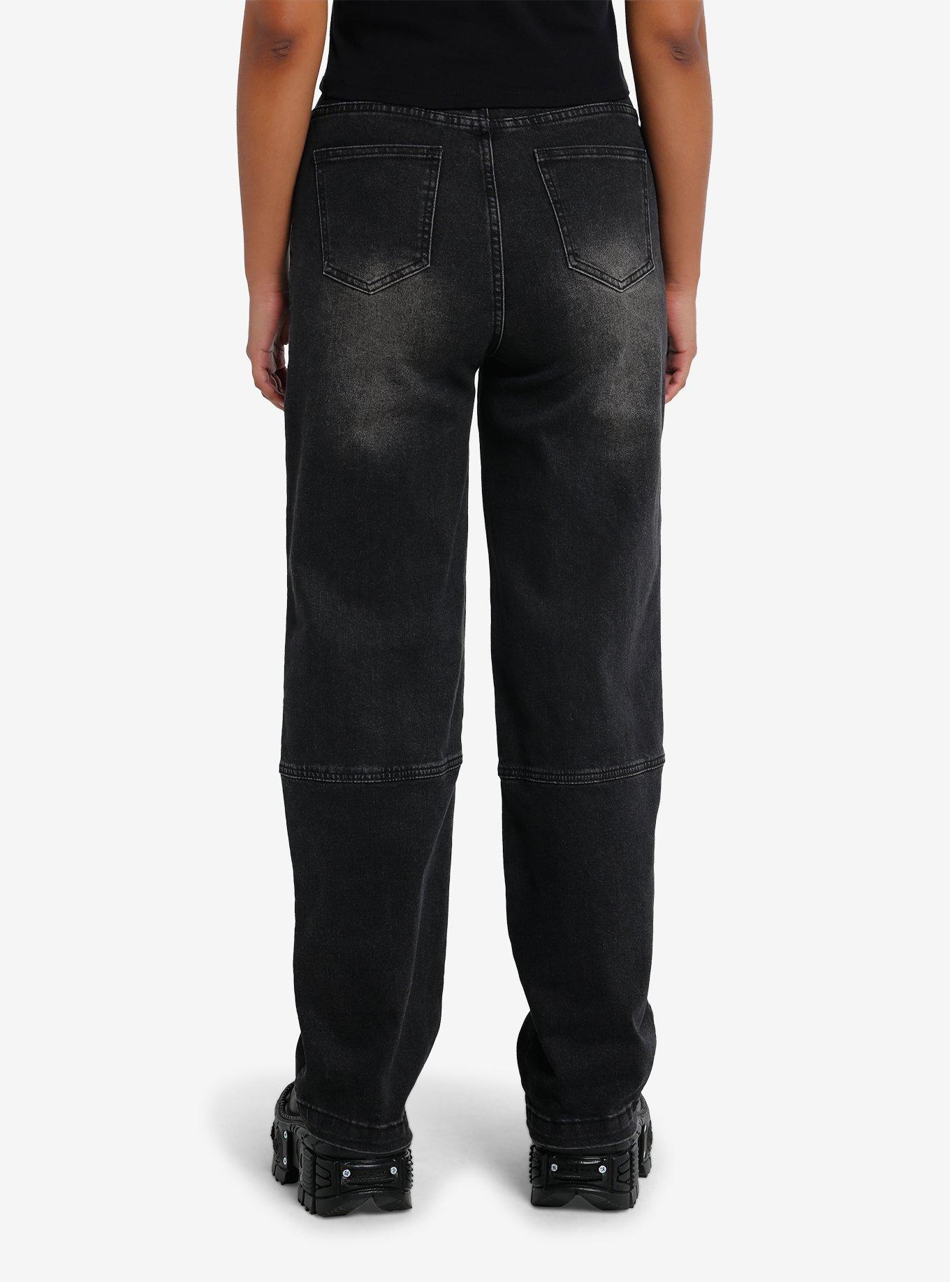 Black Wash Patch Wide Leg Jeans, , hi-res