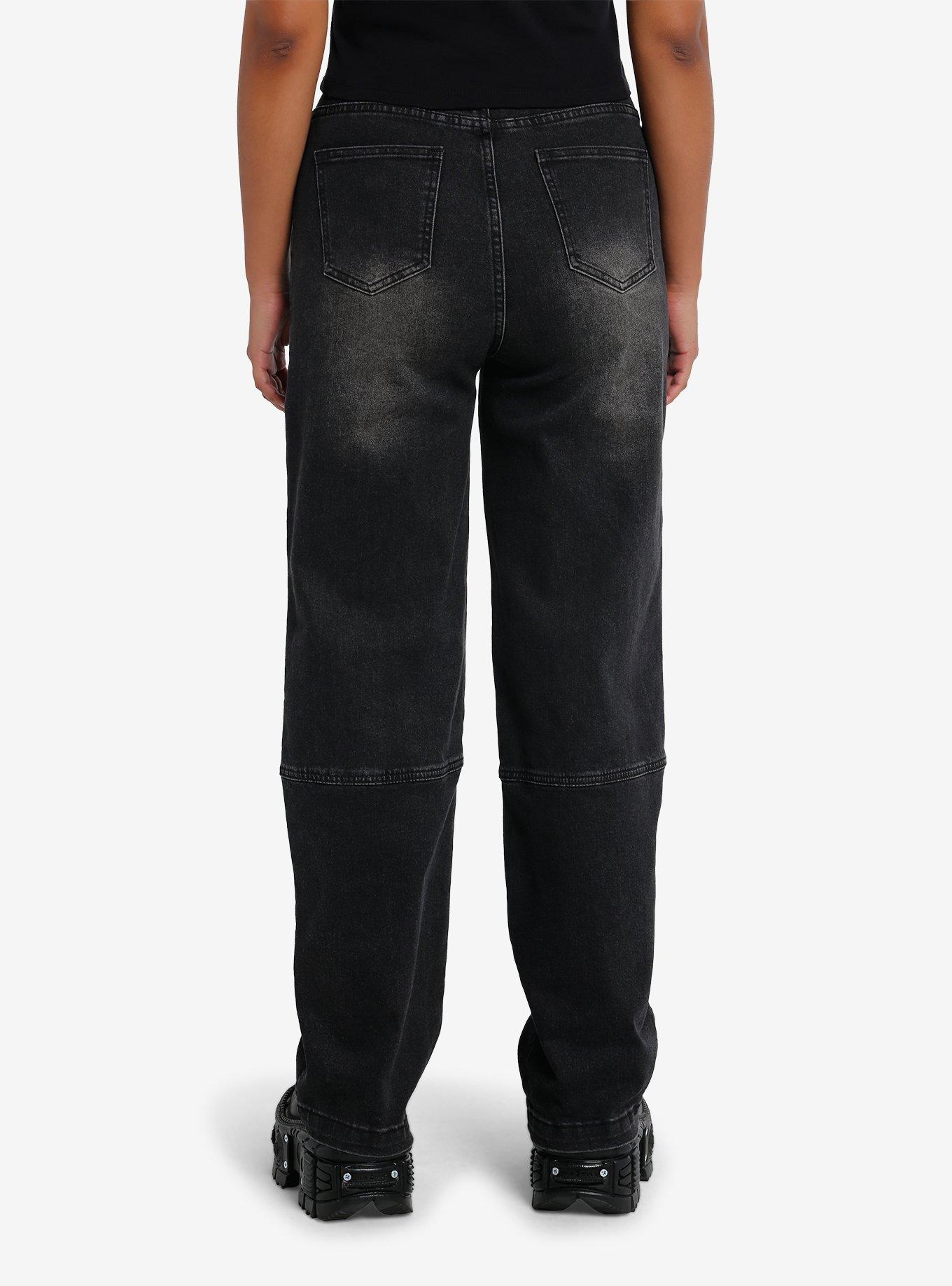 Black Wash Patch Wide Leg Denim Pants, , hi-res