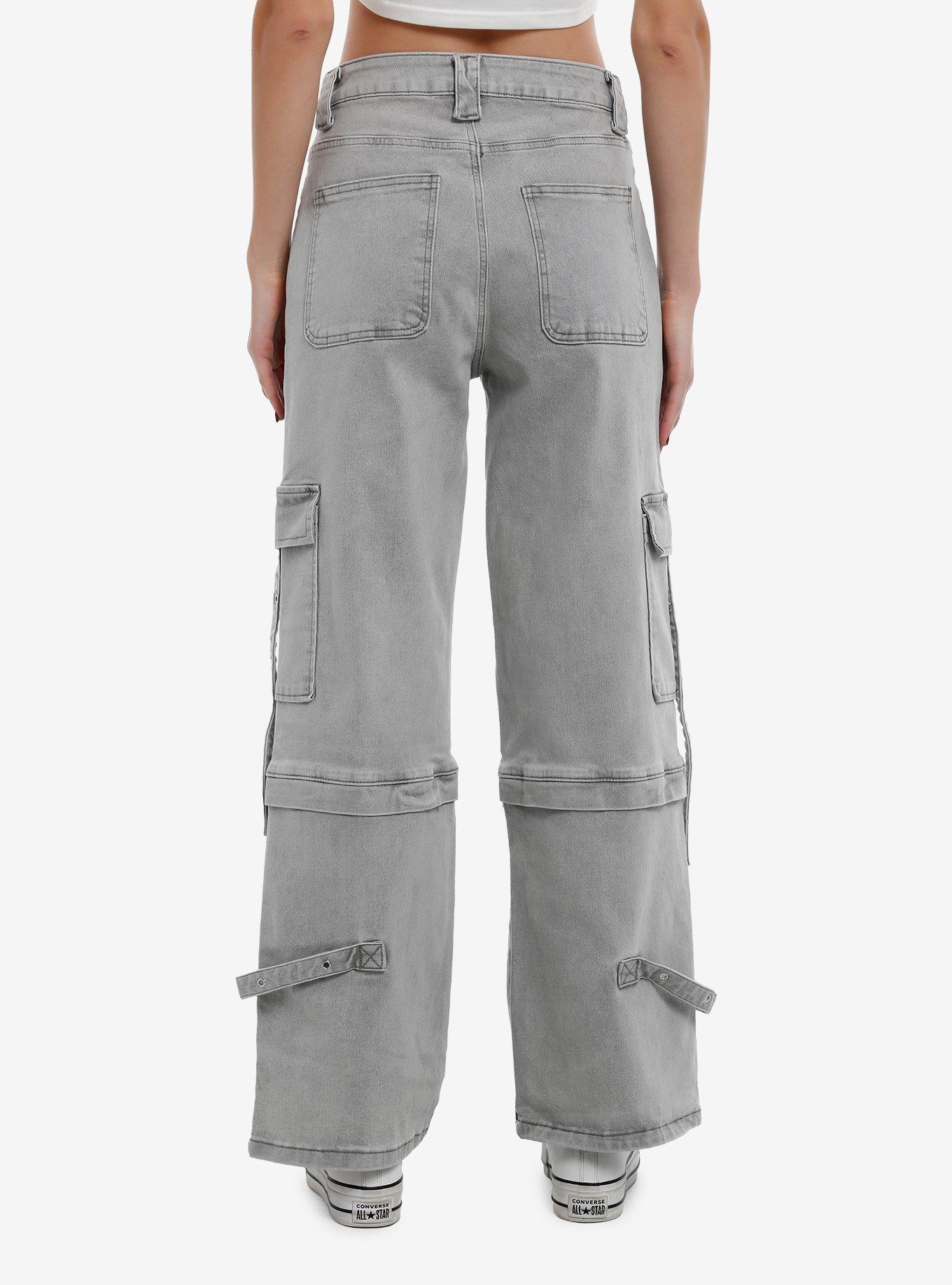 Grey Strappy Denim Cargo Pants