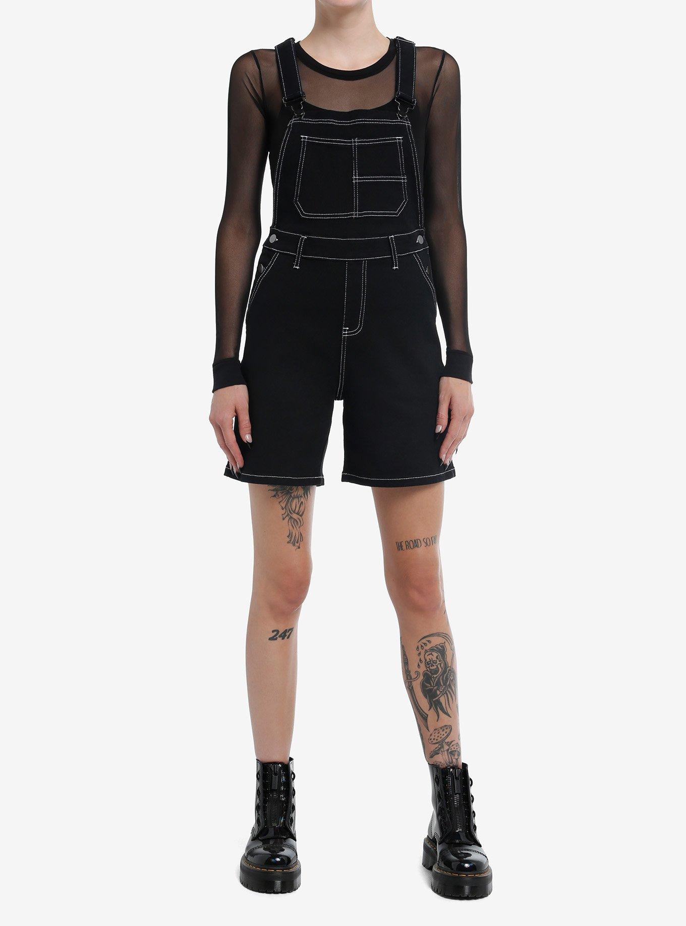 Black & White Contrast Stitch Shortalls, , hi-res