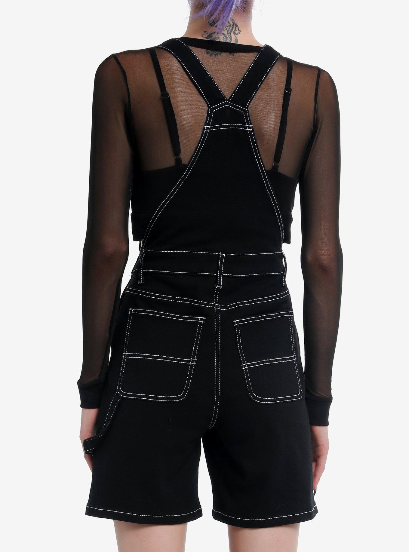 Black & White Contrast Stitch Shortalls, , alternate