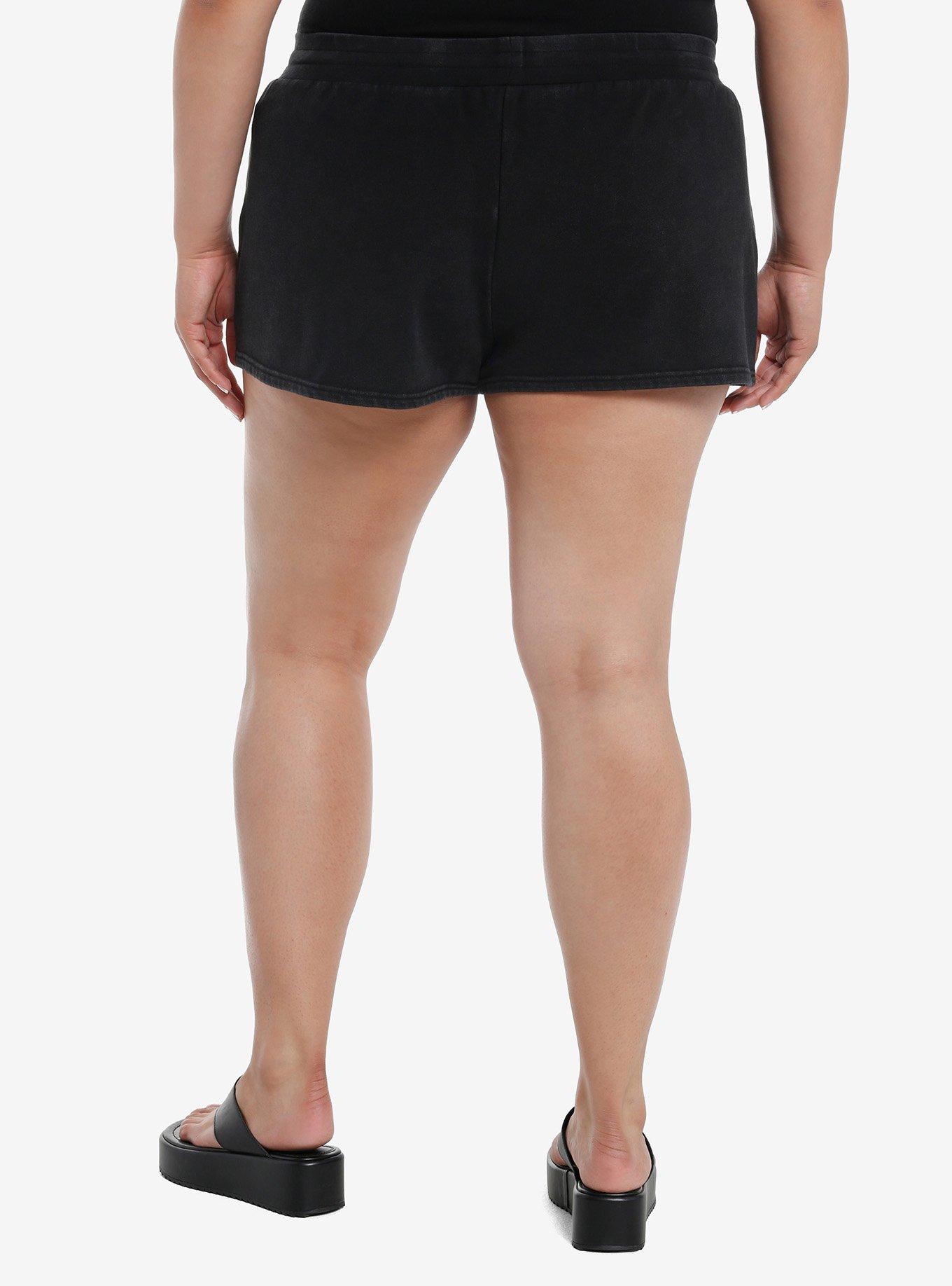 Skulls & Rhinestone Stars Girls Lounge Shorts Plus Size, BLACK, alternate