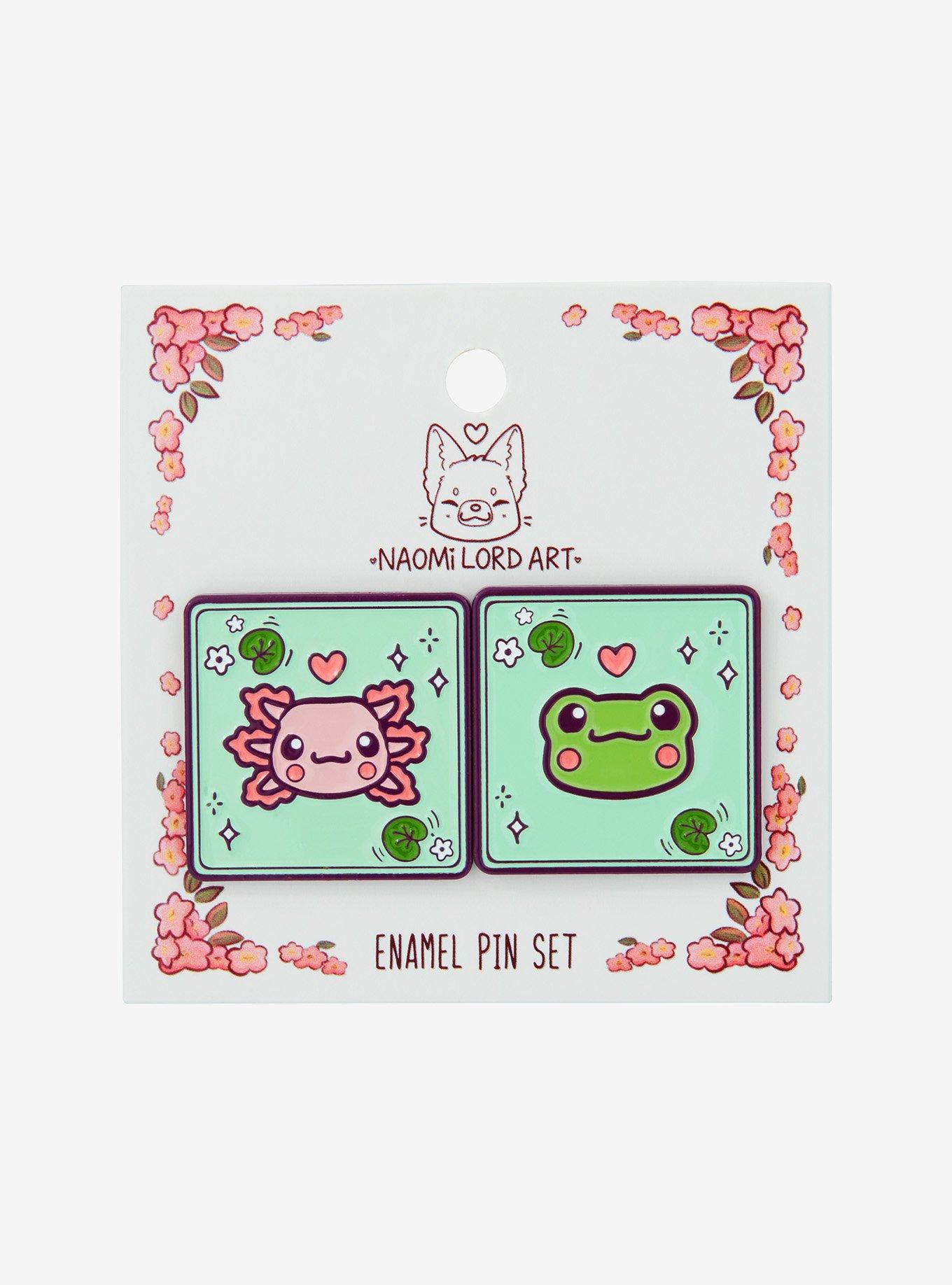 Axolotl & Frog Card Enamel Pin Set By Naomi Lord Art, , hi-res