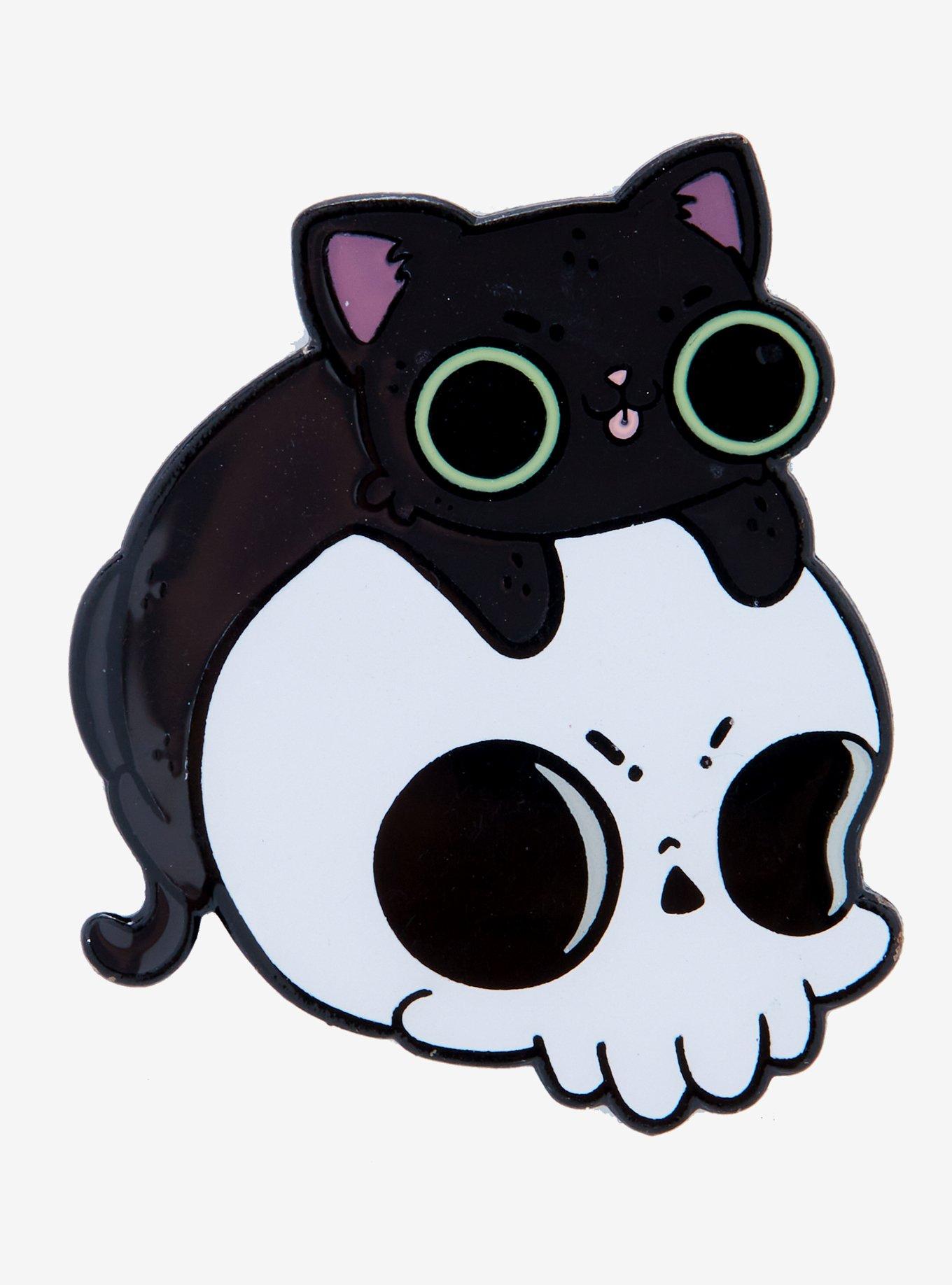 Black Cat Skull Enamel Pin By Sprinkle Bat, , hi-res