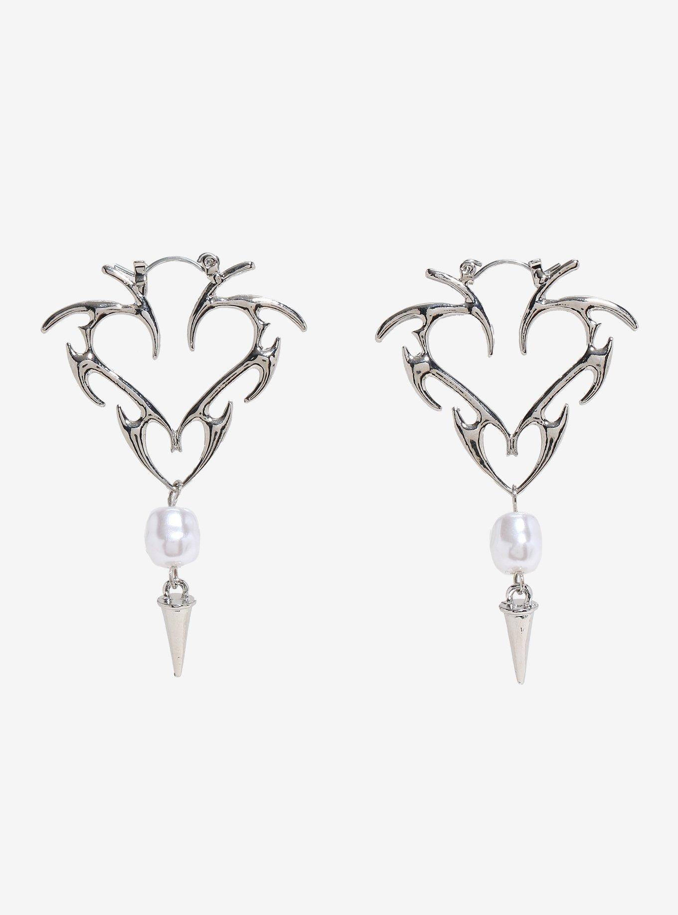 Social Collision Flame Heart Spike Drop Earrings, , hi-res