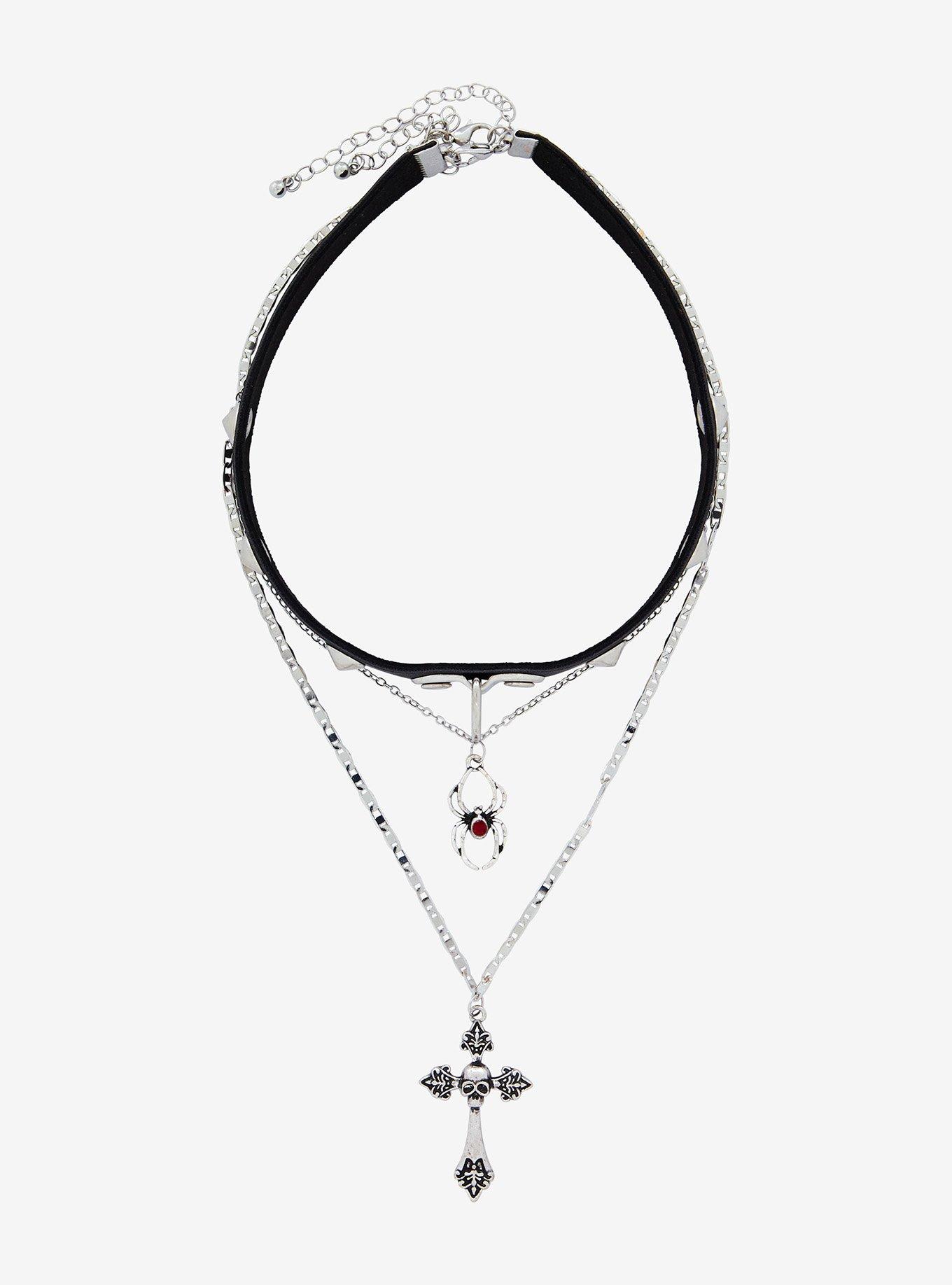Social Collision Cross Spider Choker Necklace Set, , hi-res