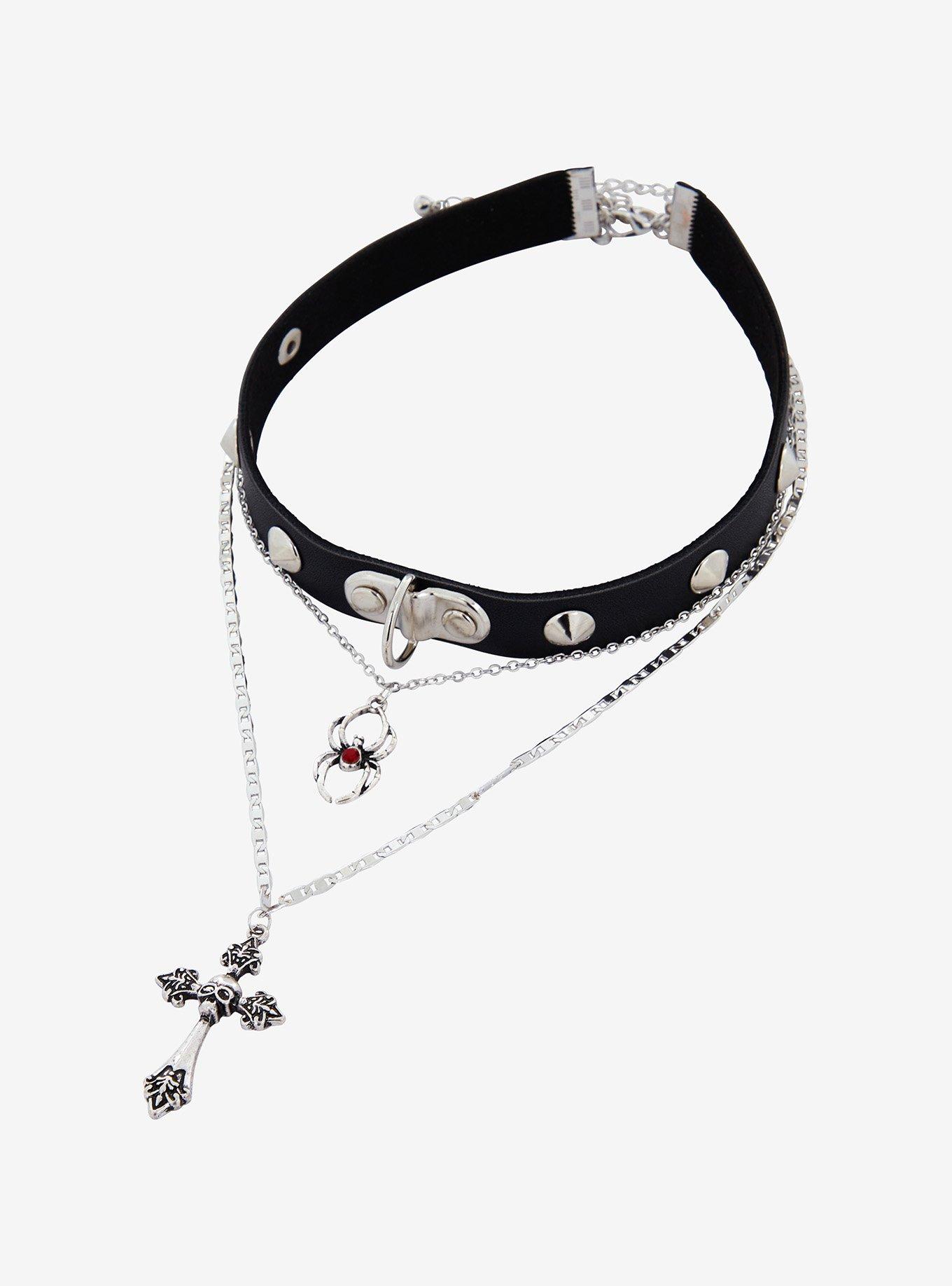Social Collision Cross Spider Choker Necklace Set, , alternate