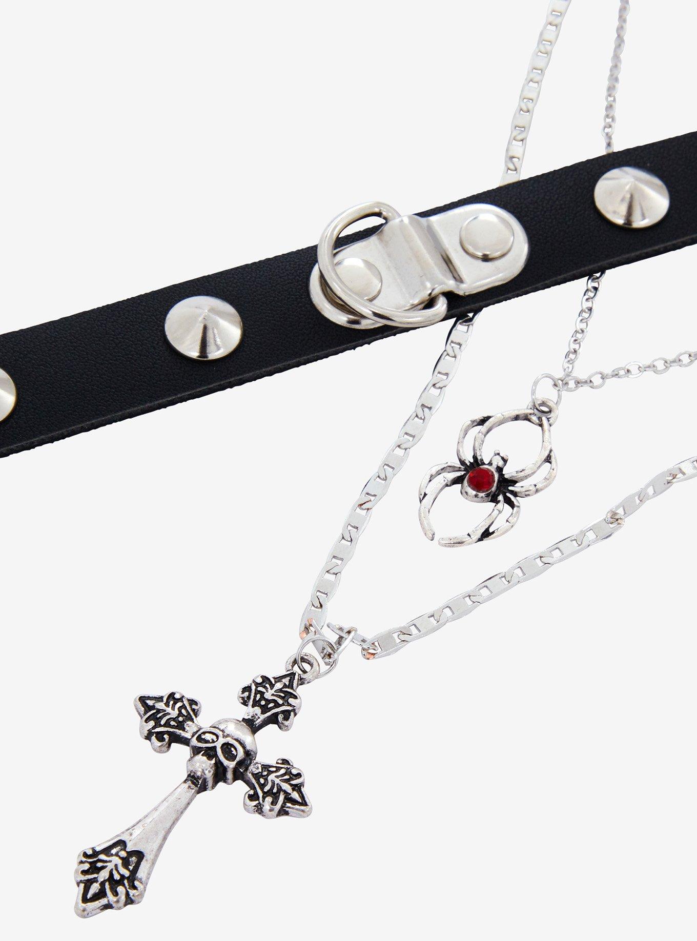 Social Collision Cross Spider Choker Necklace Set, , alternate